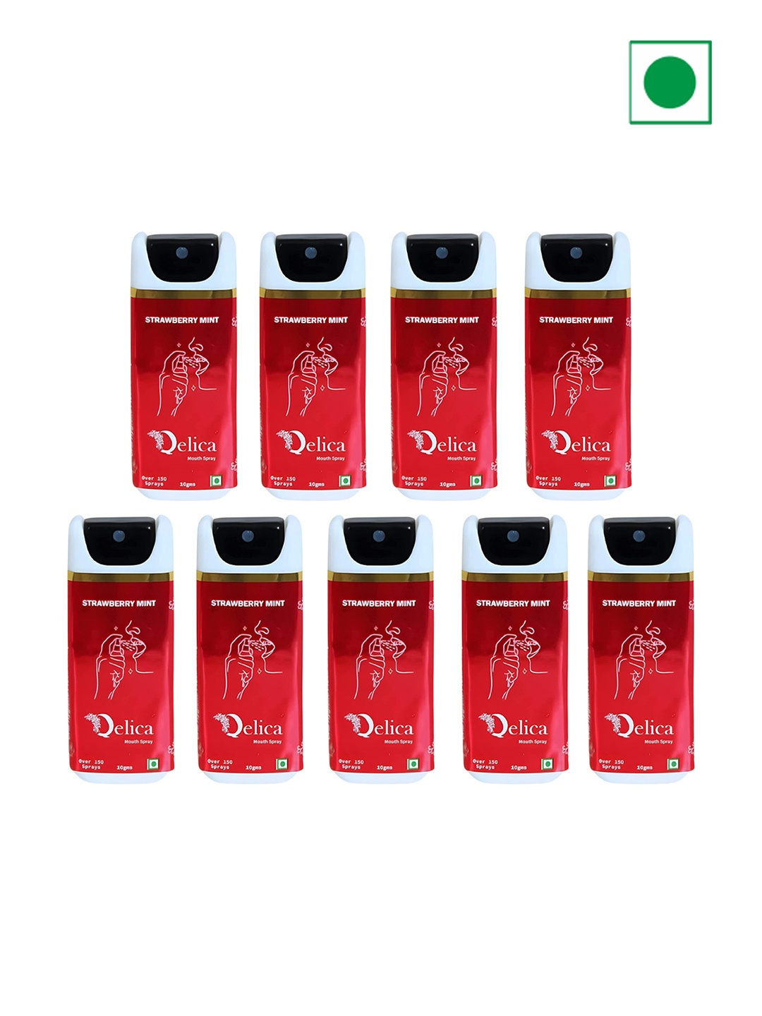 

Qelica Set Of 9 Strawberry Mint Mouth Freshener Spray 10 g Each, Red