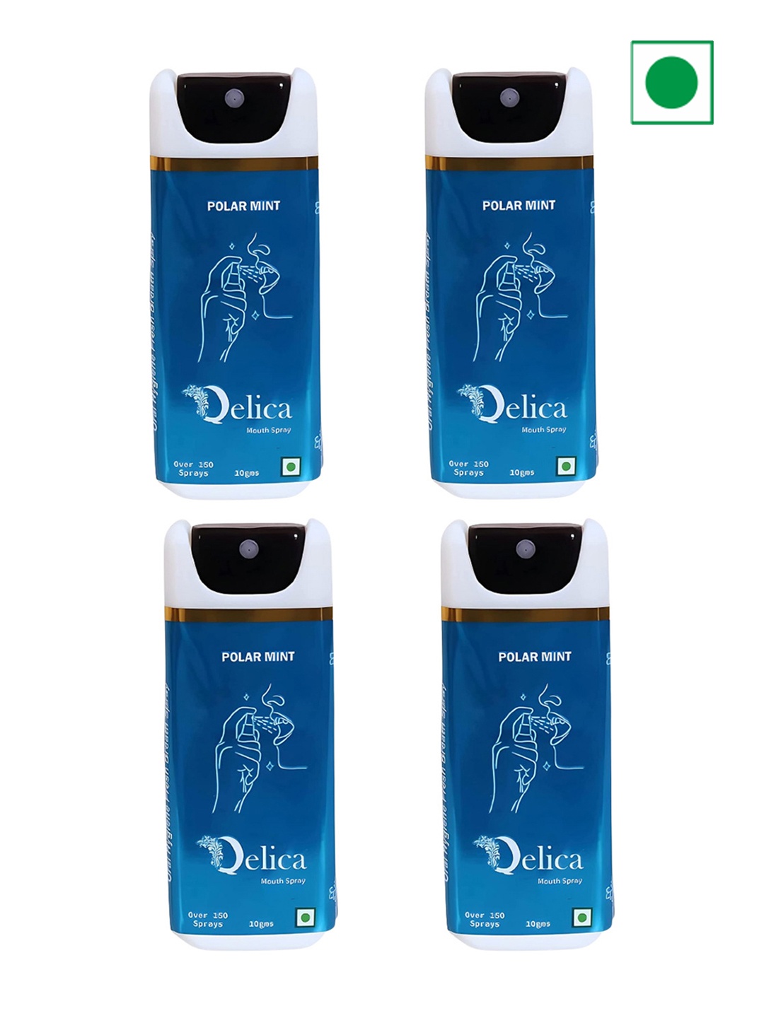 

Qelica Set Of 4 Polar Mint Fresh Breath Spray-10g Each, Blue