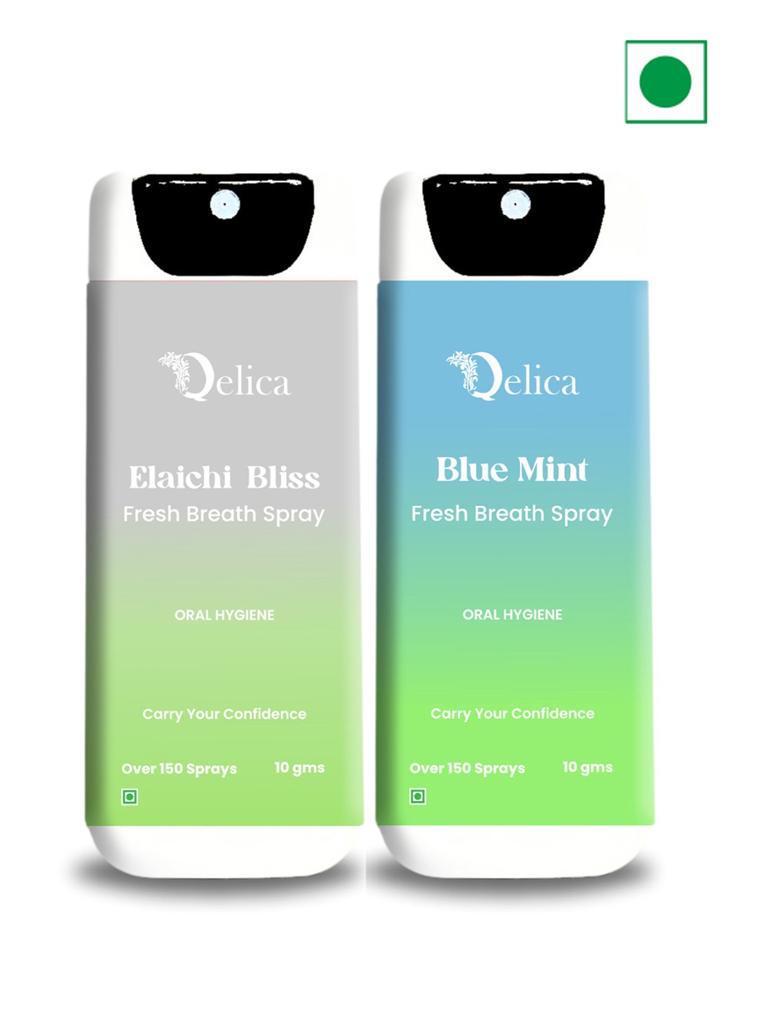 

Qelica Set Of 2 Elaichi Bliss & Polar Mint Fresh Breath Spray-10g Each, Blue