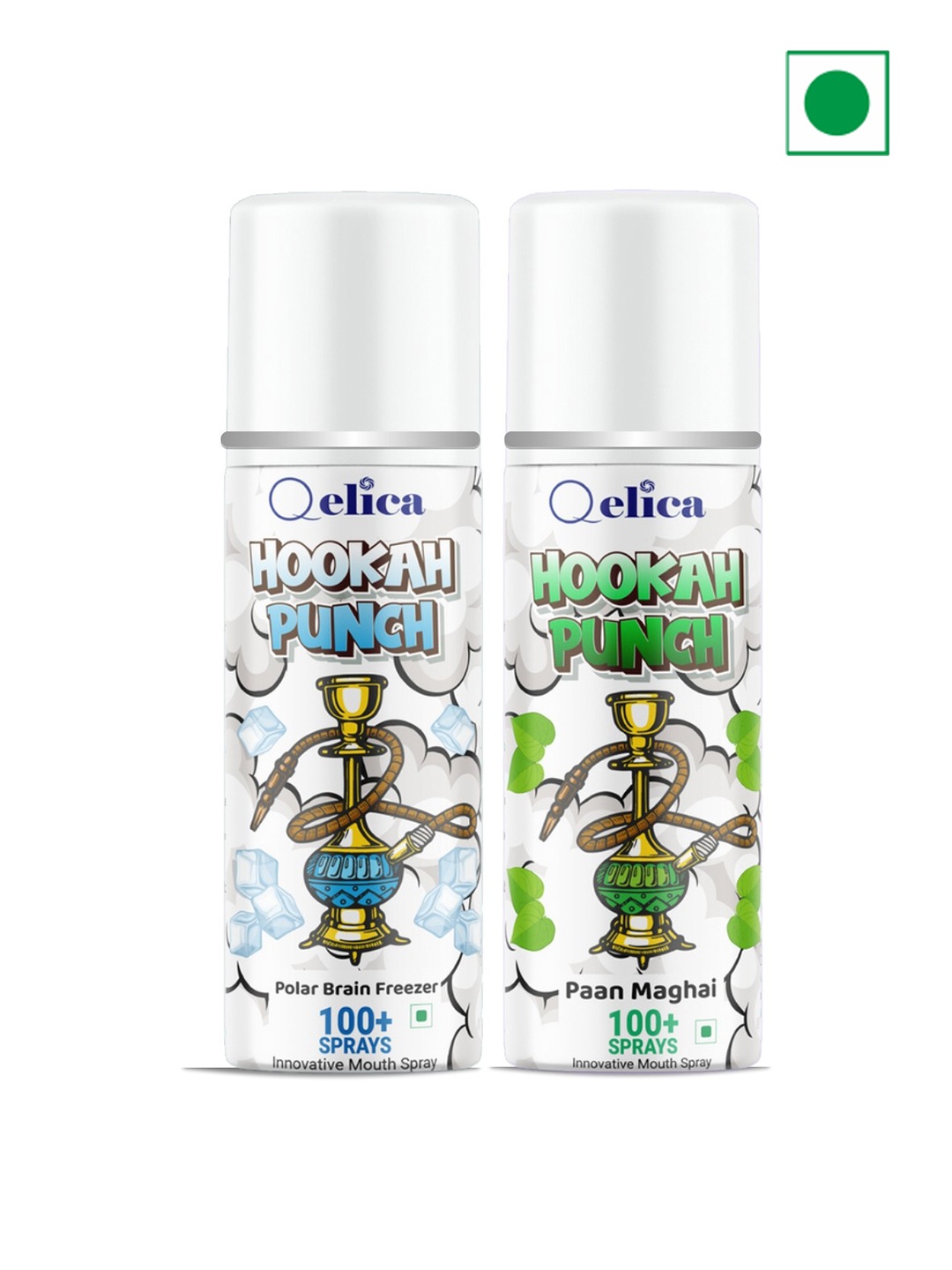 

Qelica Set Of 2 Hookah Punch Polar Brain Freezer & Pan Magahi Fresh Breath Spray-10g Each, Blue