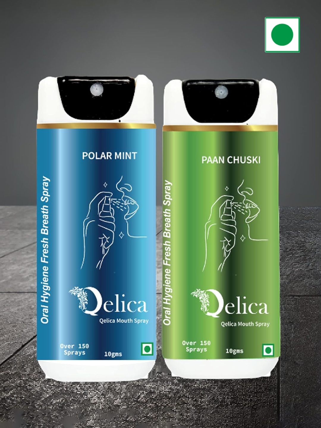 

Qelica Set Of 2 Polar Mint & Paan Chuski Fresh Breath Spray-10g Each, Blue