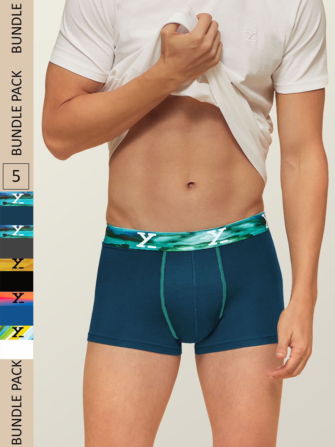 

XYXX Men IntelliSoft Antimicrobial Micro Modal Pack of 5 Dynamo Trunks XYTRNK5PCKN34, Multi