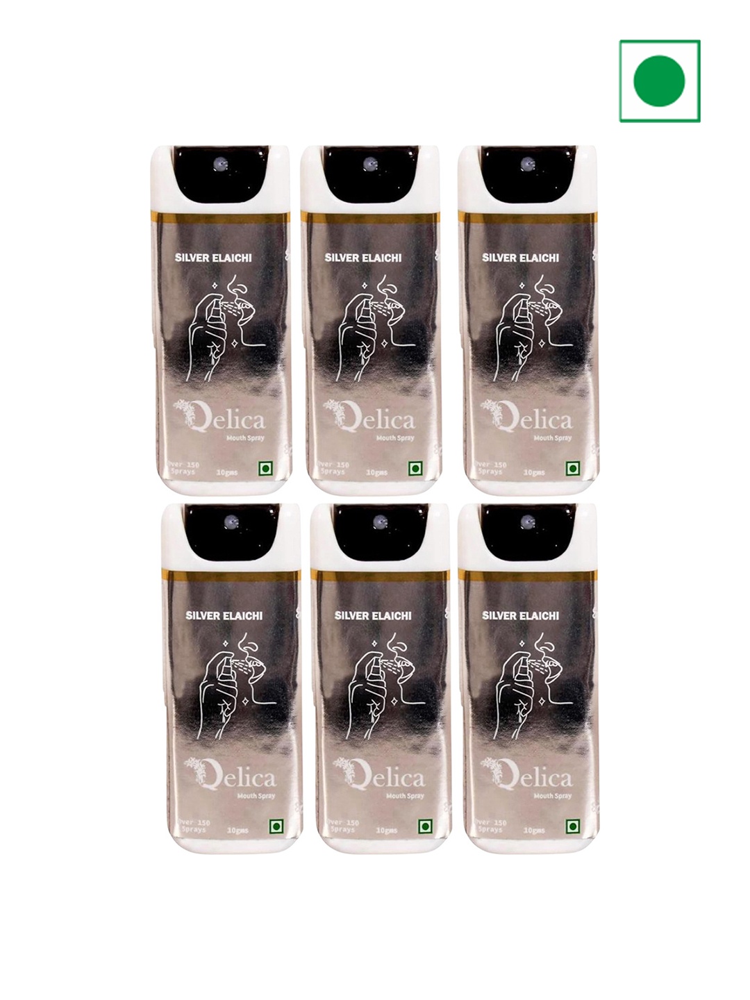 

Qelica Set Of 6 Silver Elaichi Fresh Breath Spray-10g Each