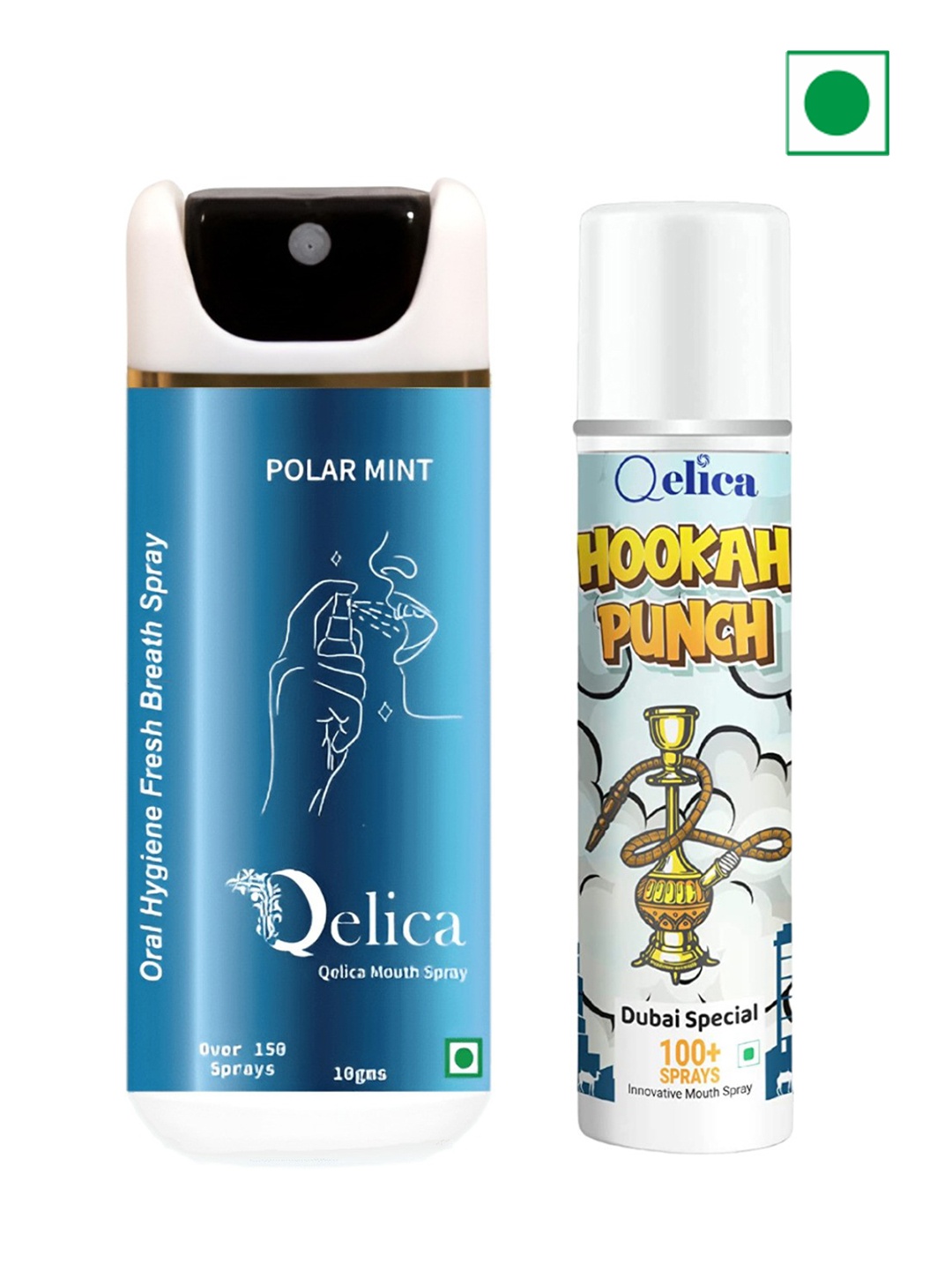 

Qelica Set Of 2 Polar Mint Mint & Hookah Punch Mouth Freshener Spray 10 g Each, Blue