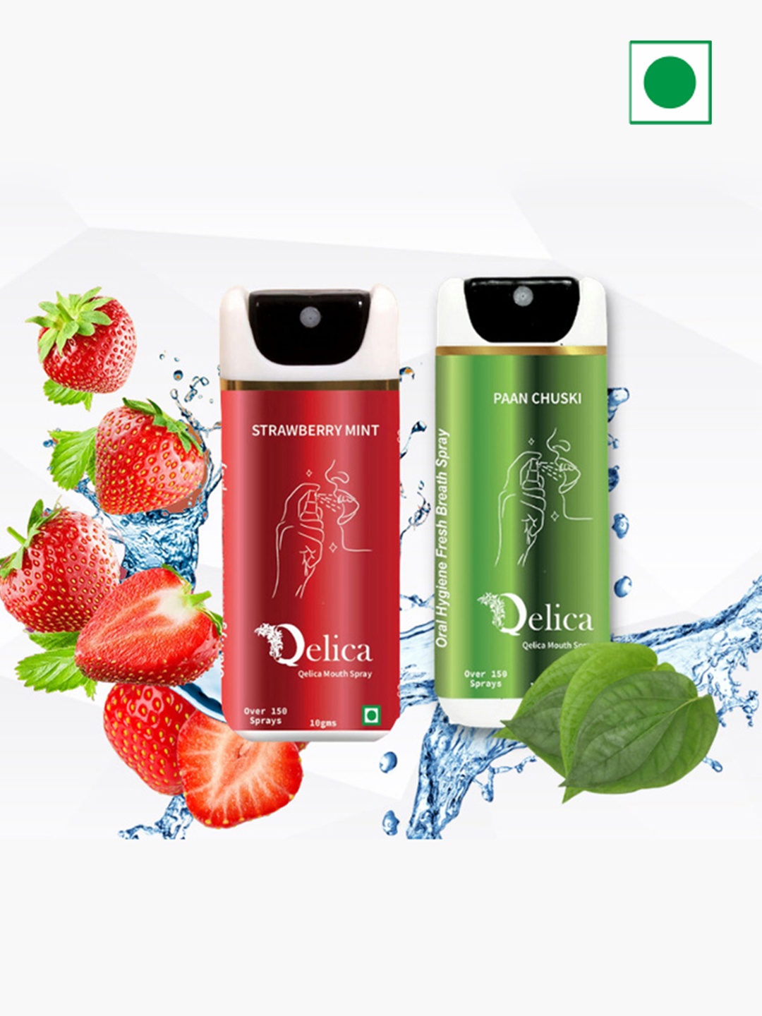

Qelica Set Of 2 Strawberry Mint & Paan Chuski Mouth Freshener Spray 10 g Each, Green