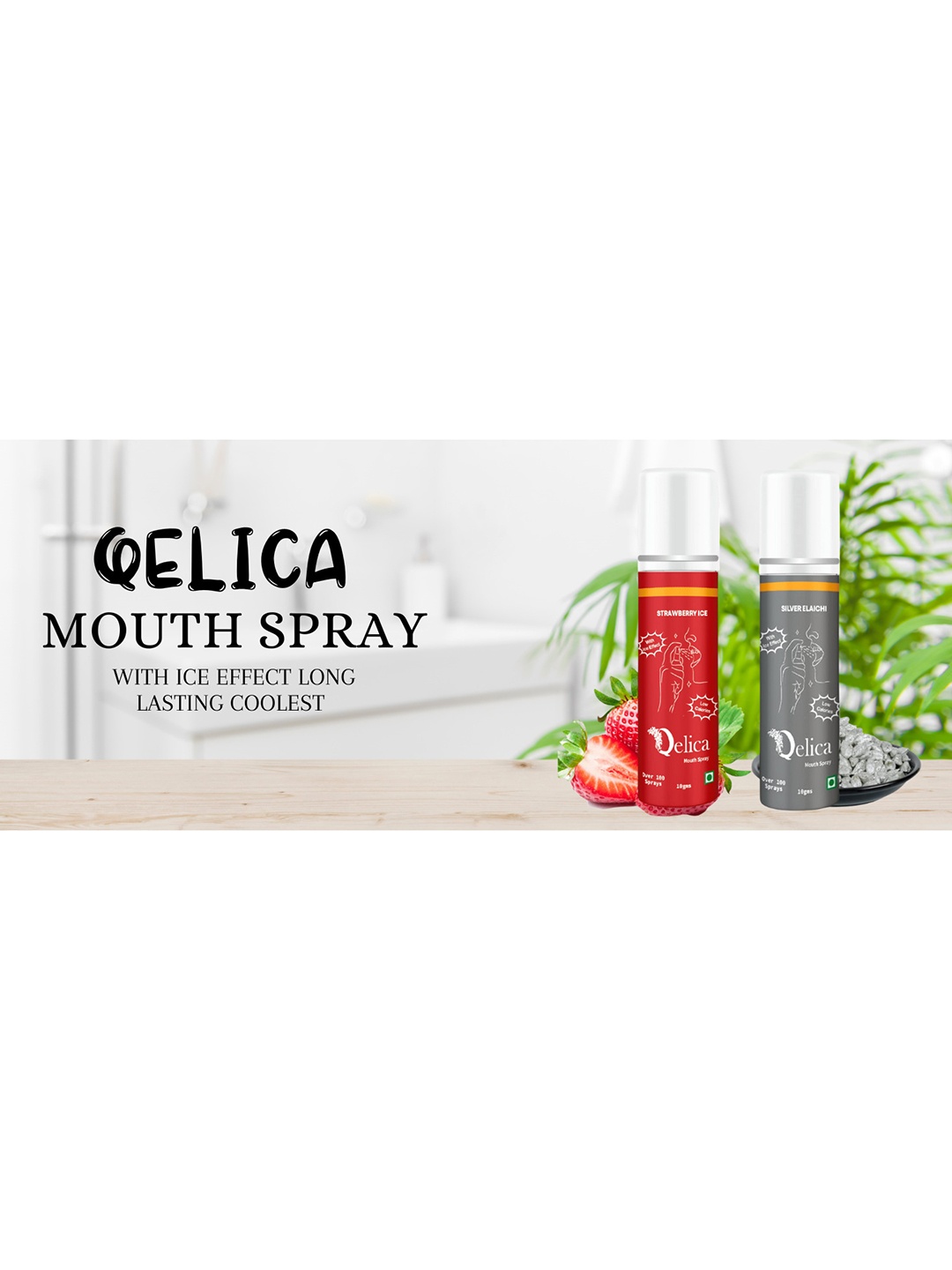 

Qelica Set Of 2 Strawberry Mint & Silver Elachi Polar Mint Fresh Breath Spray-10g Each, Red