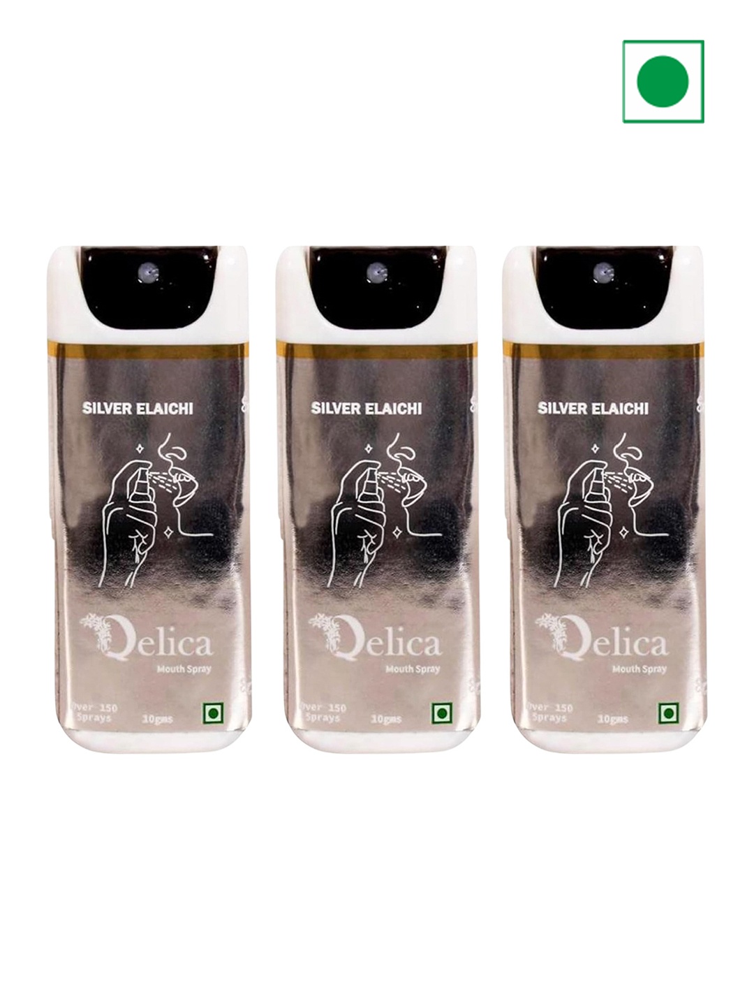 

Qelica Set Of 3 Silver Elachi Fresh Breath Spray-10g Each, Grey