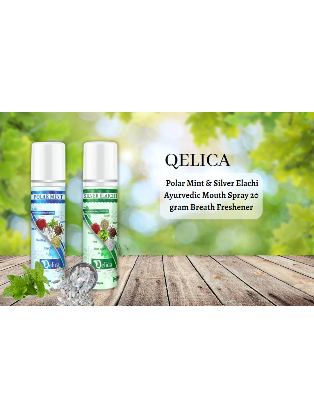 

Qelica Set Of 2 Polar Mint & Silver Elaichi Fresh Breath Spray-10g Each, Blue