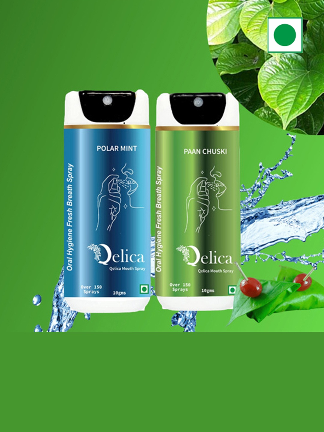 

Qelica Set Of 2 Paan Chuski & Polar Mint Fresh Breath Spray-10g Each, Green