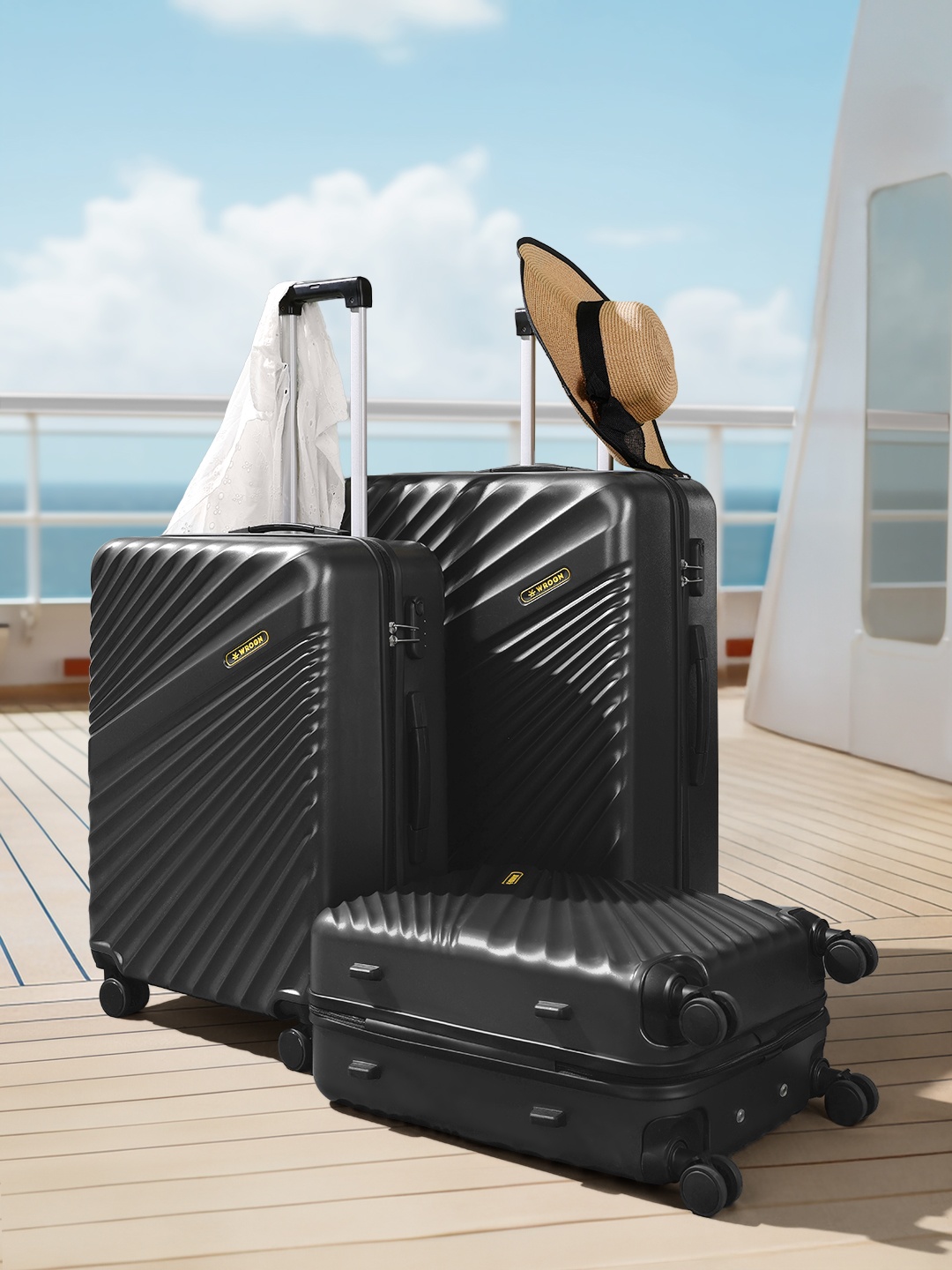 

WROGN Set Of 3 Maverick 360 Degree Rotation Hard-Sided Trolley Bags - 238L, Grey