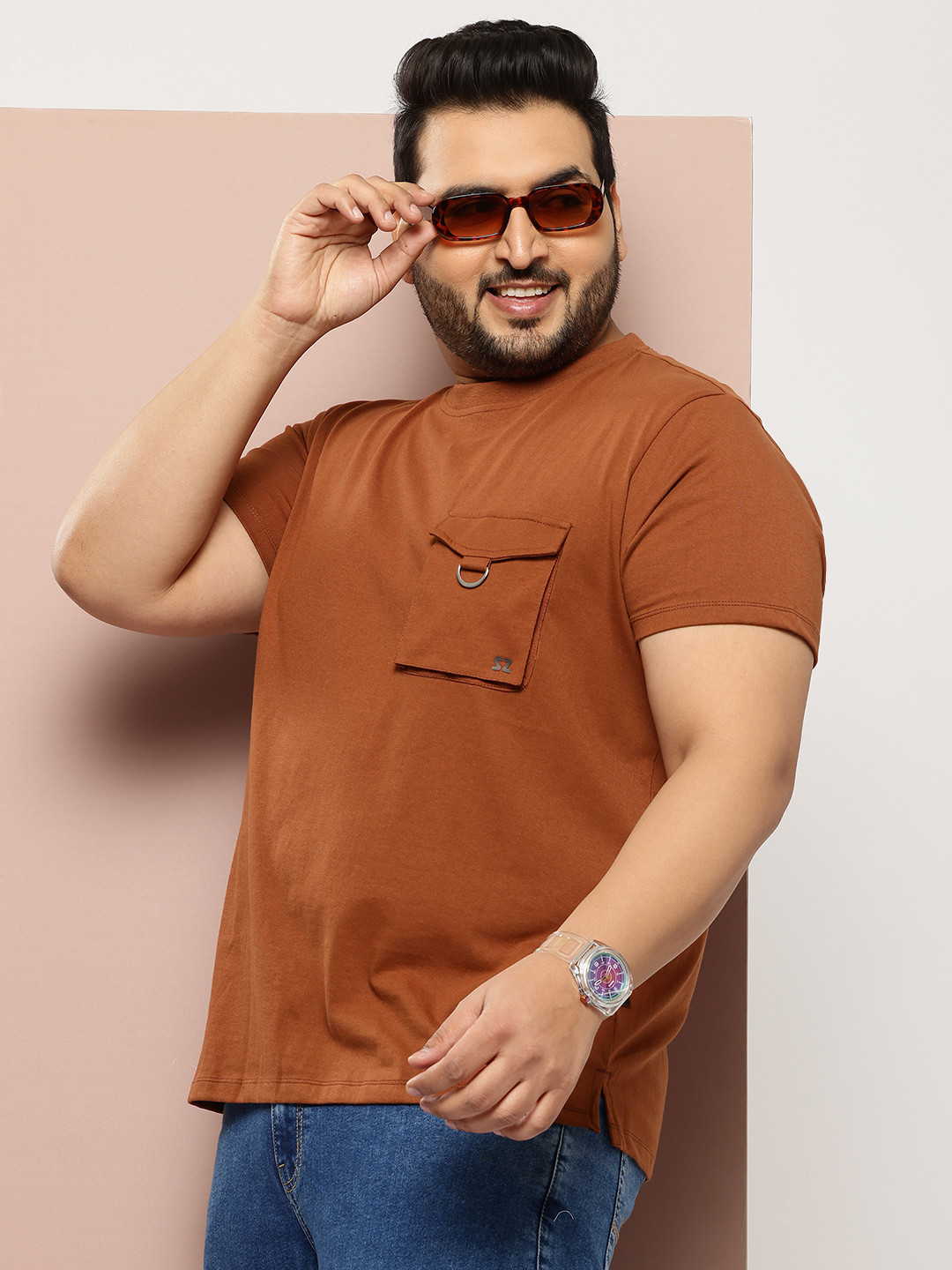 

Sztori Men Plus Size Pure Cotton Bio Finish T-shirt, Brown