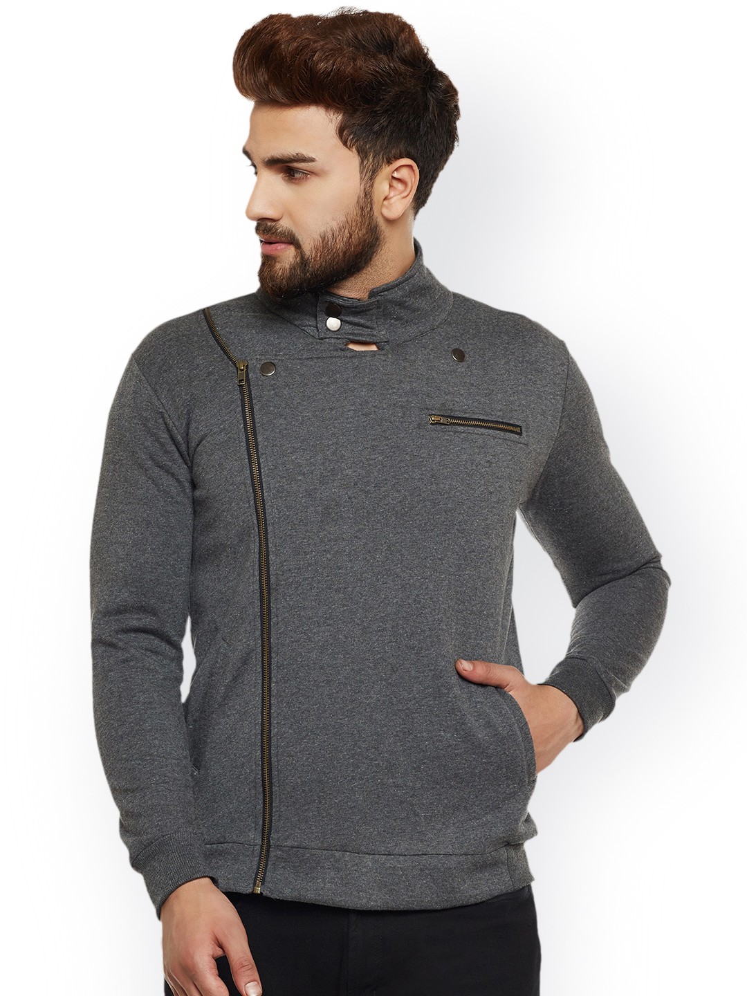 

Hypernation Men Grey Solid Open Front Jacket