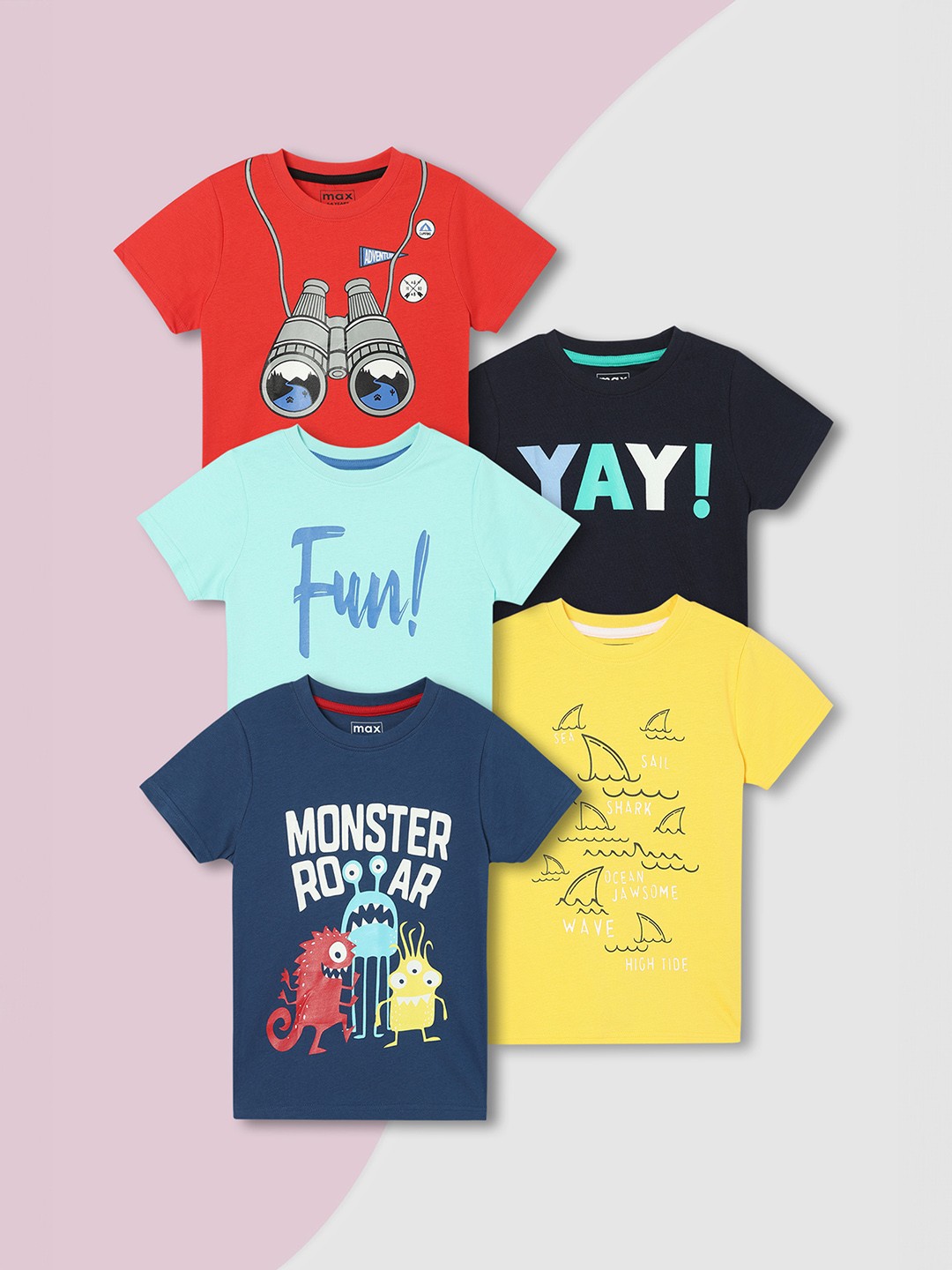 

Max Boys Graphic Printed T-Shirt - Pack of 5, Multi