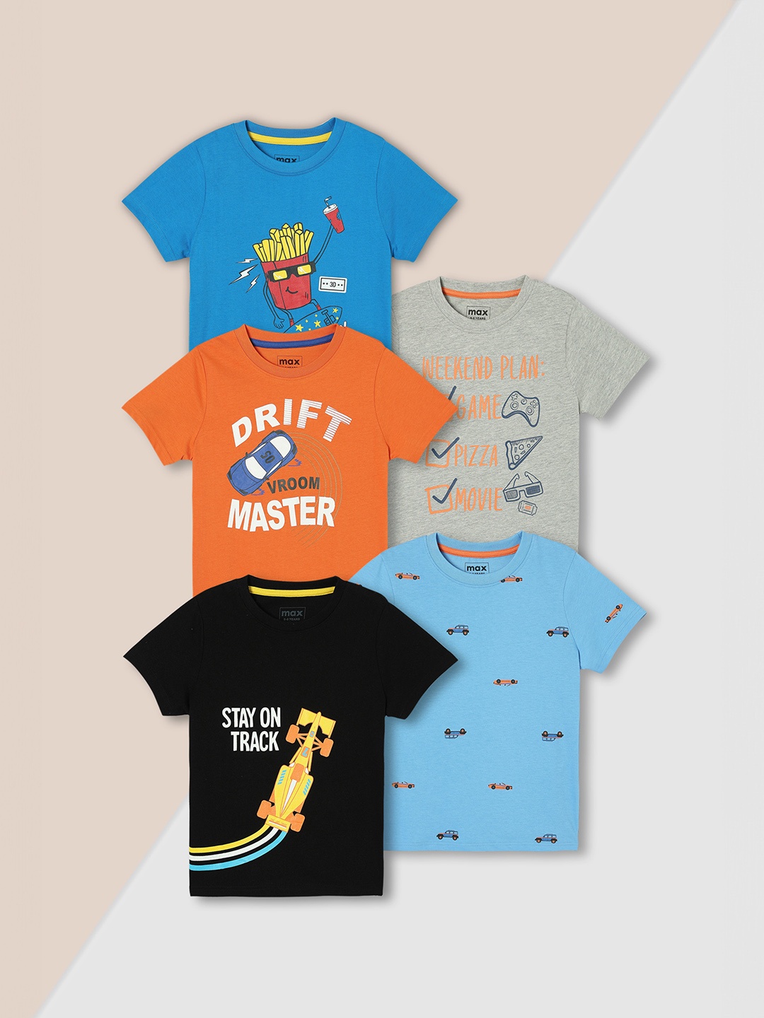 

Max Boys Graphic Printed T-Shirt - Pack of 5, Multi
