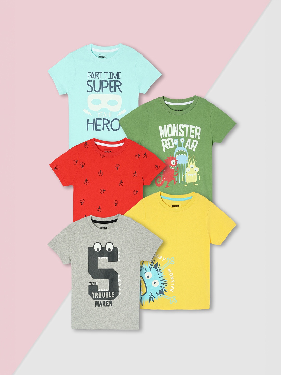 

max Boys Pack of 5 Graphic Printed T-shirt, Multi