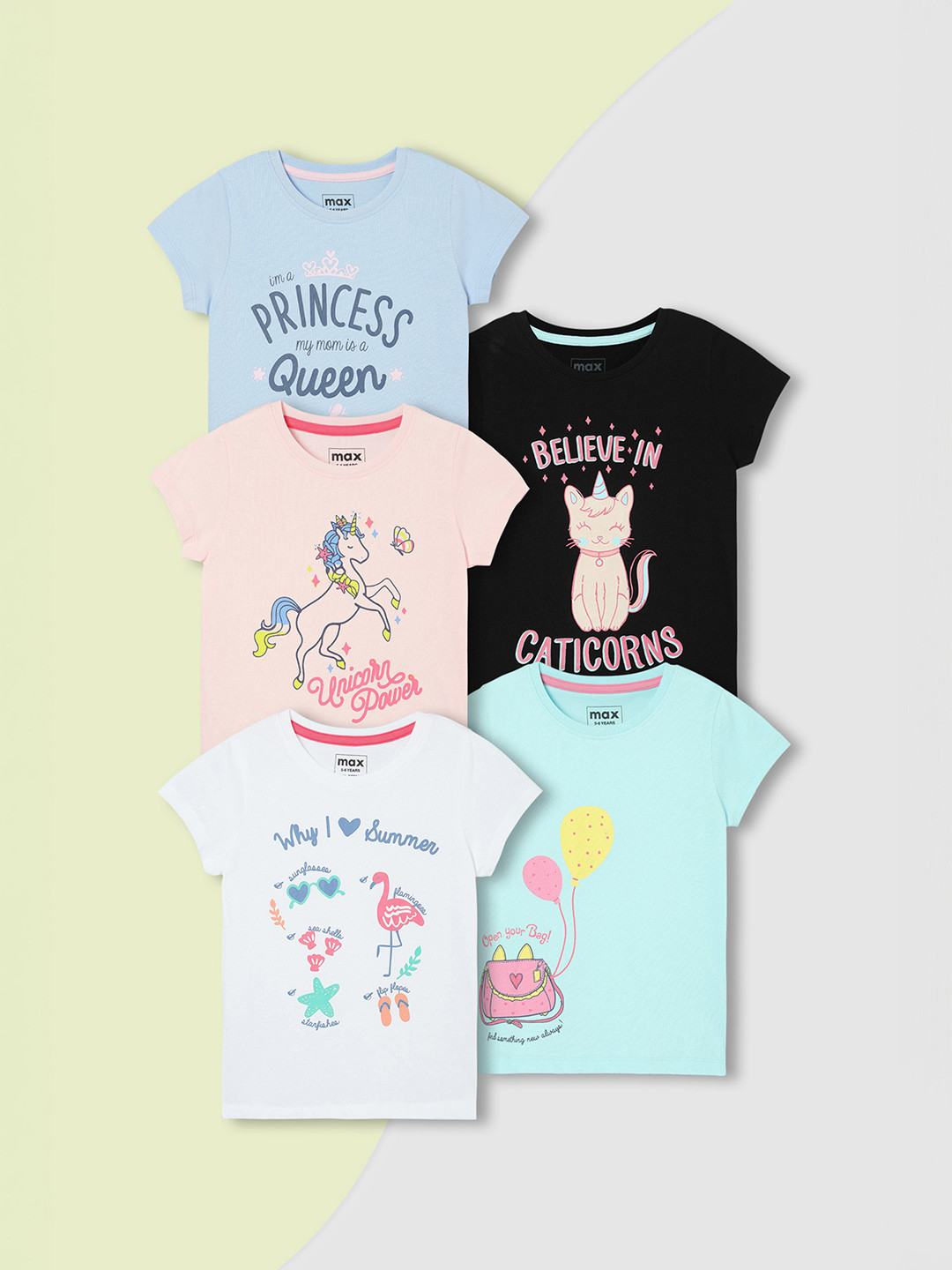 

Max Girls Graphic Printed T-Shirt - Pack of 5, Multi