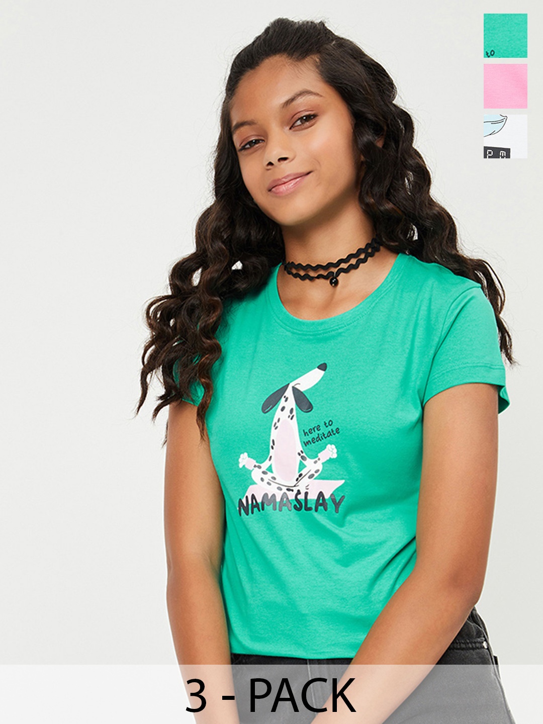 

max Girls Pack of 2 Printed Cotton T-shirt, Green