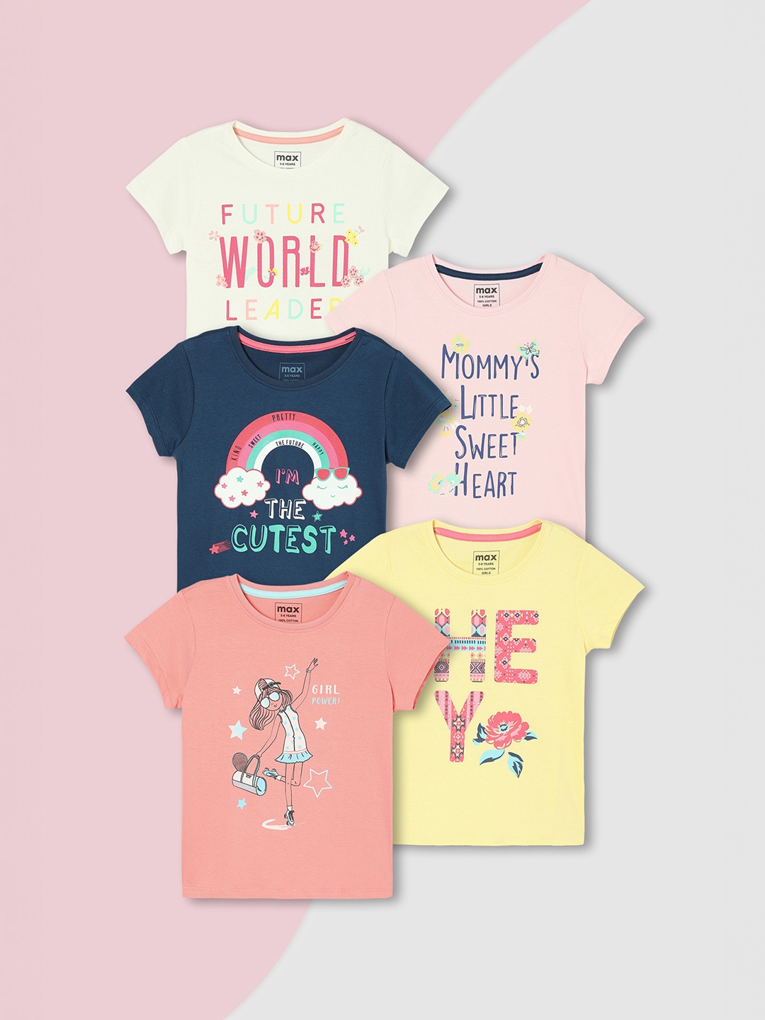 

max Girls Pack of 5 Graphic Printed T-shirt, Multi