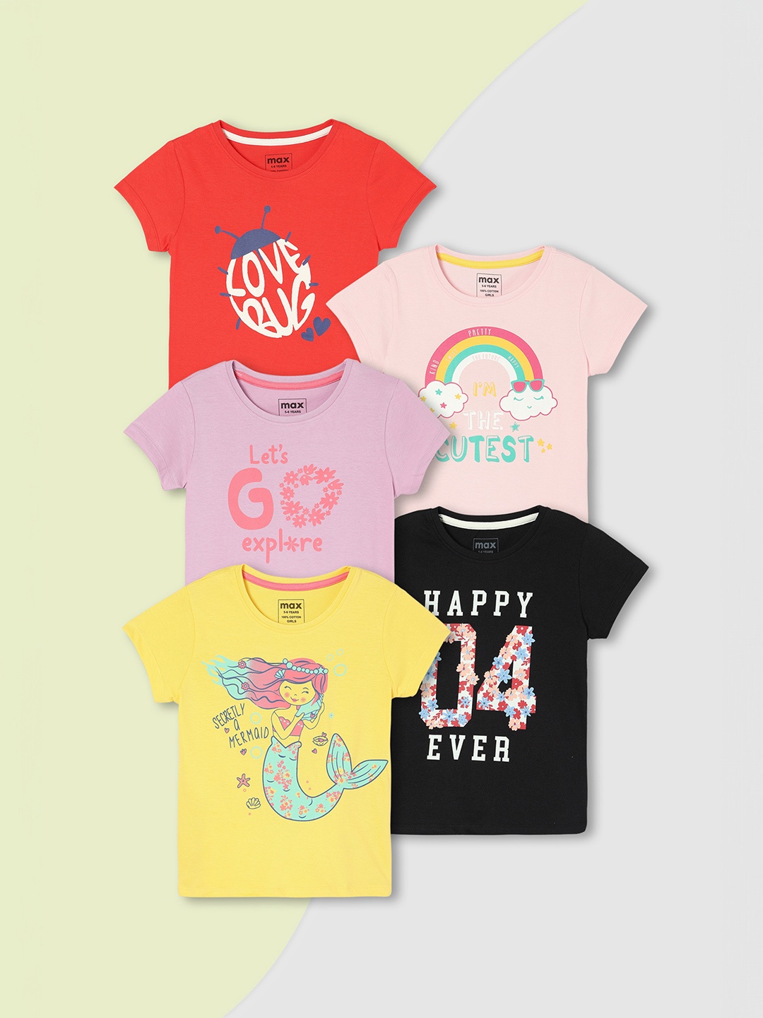 

Max Girls Graphic Printed T-Shirt - Pack of 5, Multi