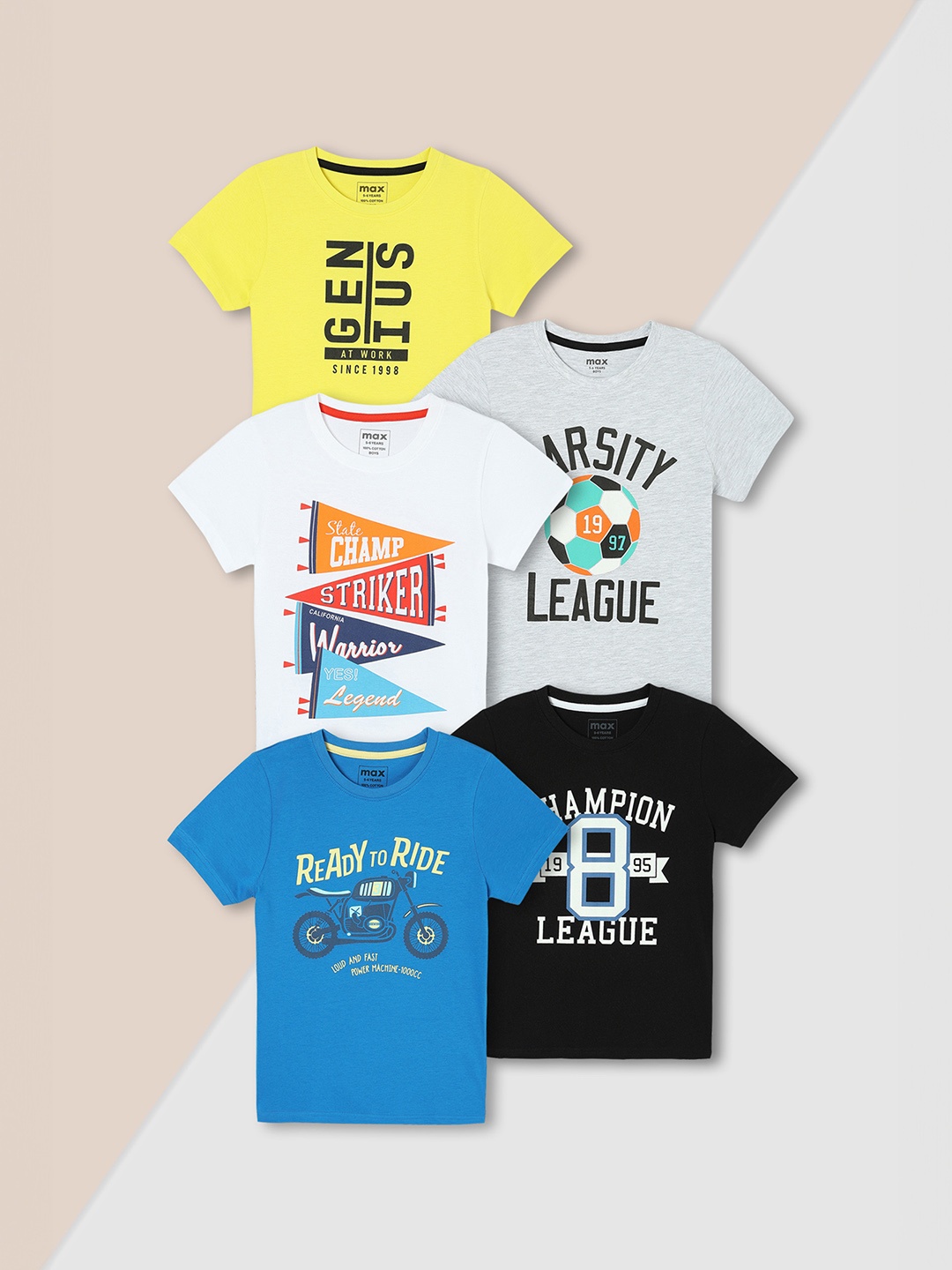 

Max Boys Graphic Printed T-Shirt - Pack of 5, Multi