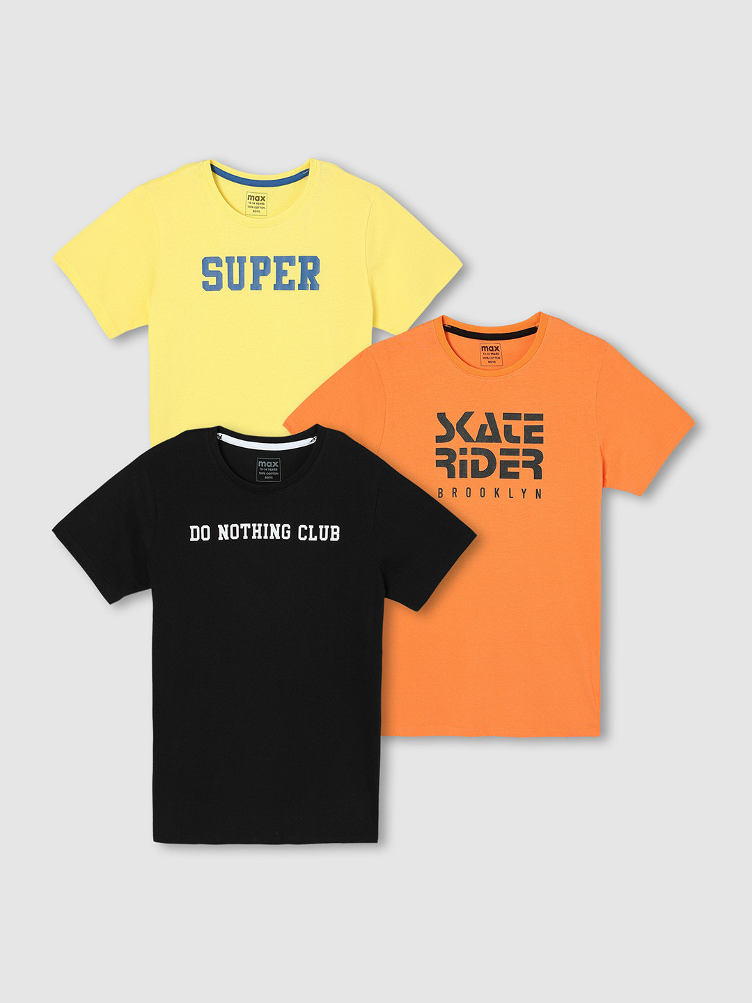 

Max Boys Pack of 3 Pure Cotton Printed T-Shirt, Yellow