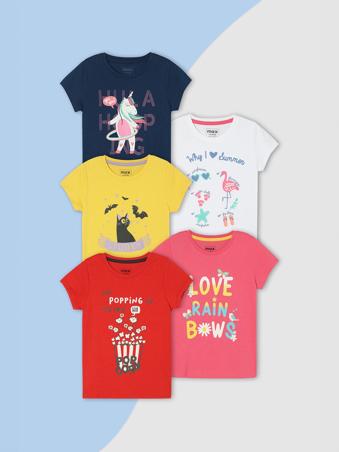 

max Girls Pack of 5 Graphic Printed T-shirt, Multi