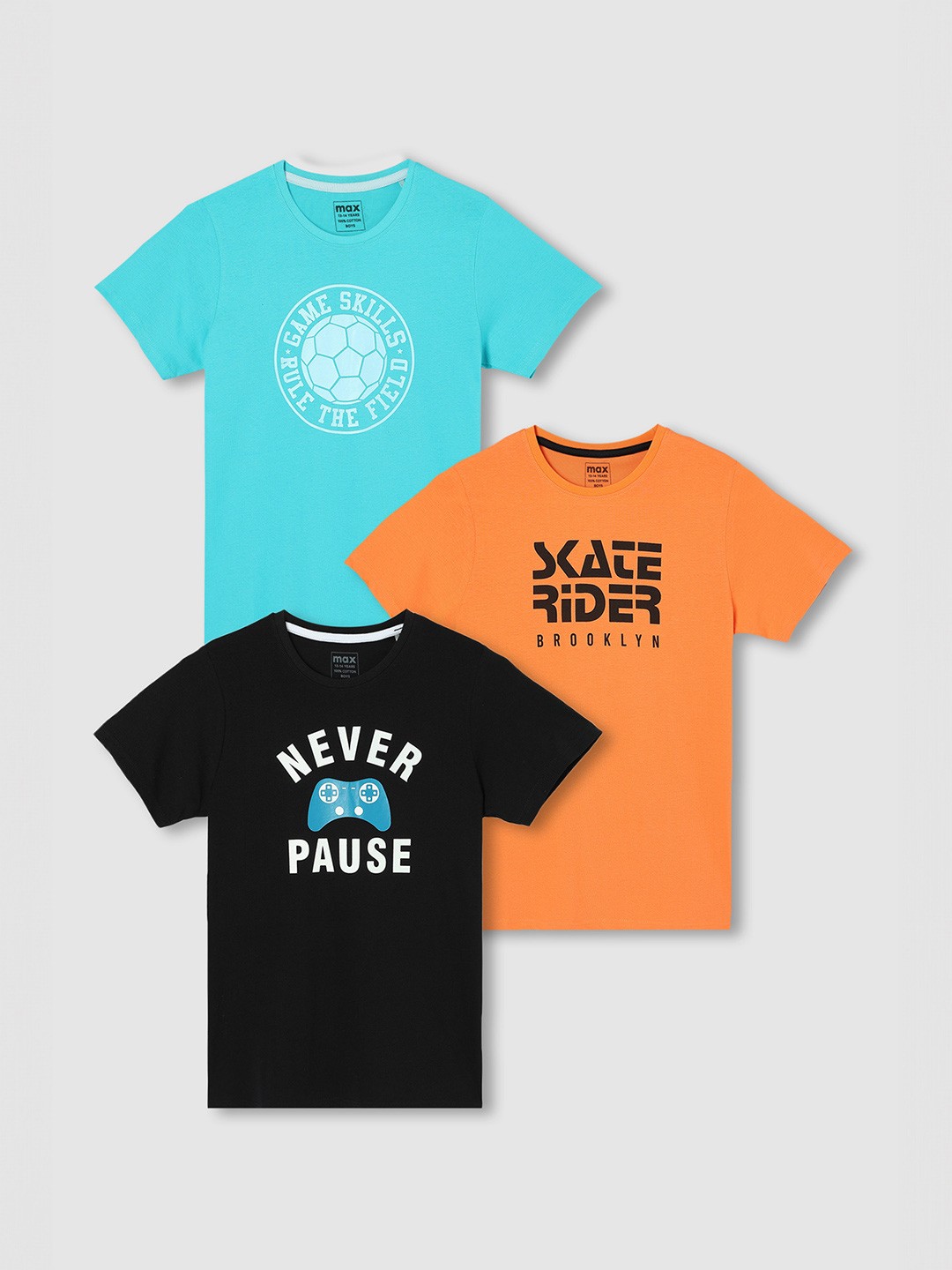 

max Boys Pack of 3 Printed T-shirt, Blue