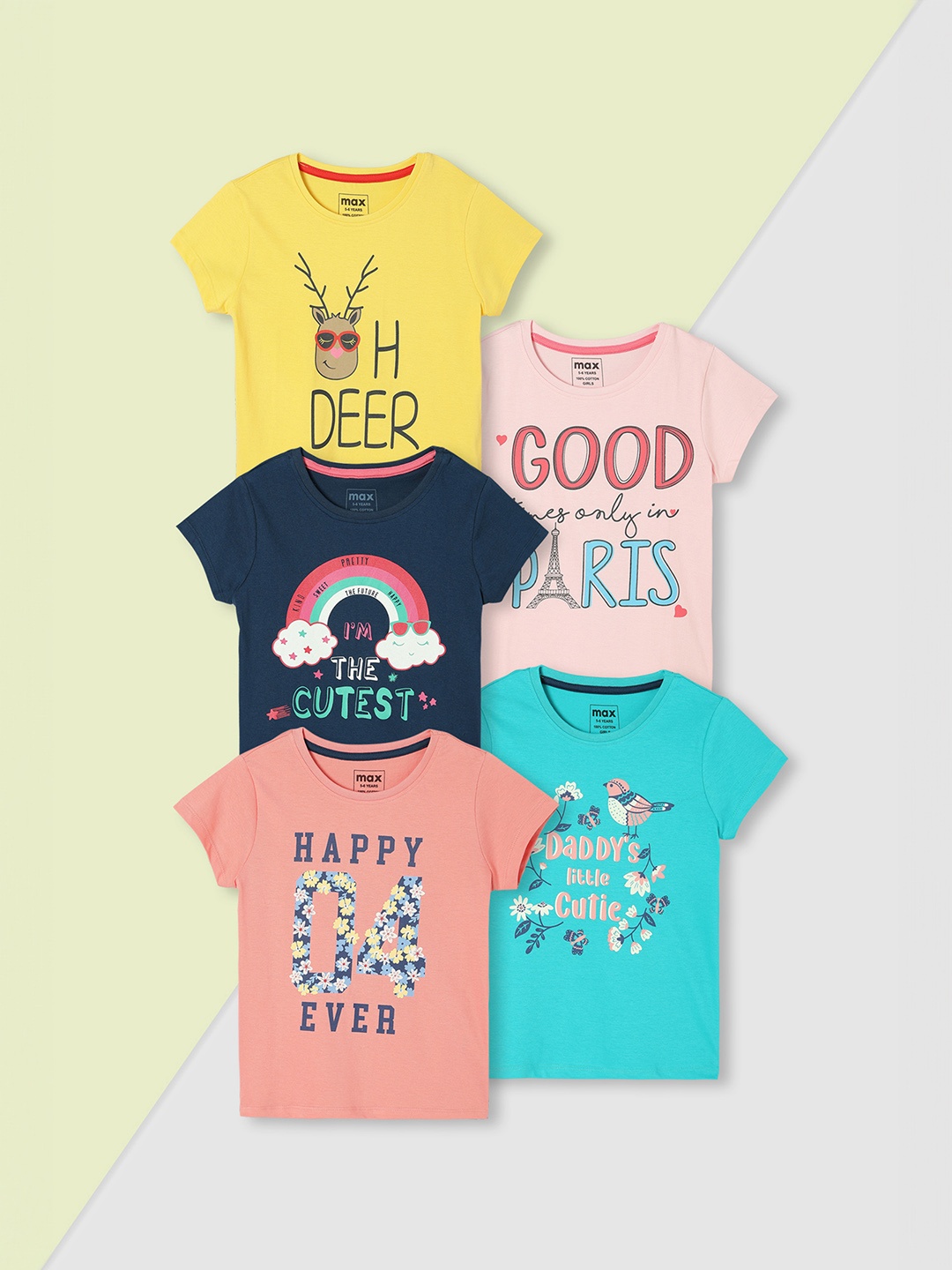 

Max Girls Graphic Printed T-shirt - Pack of 5, Multi
