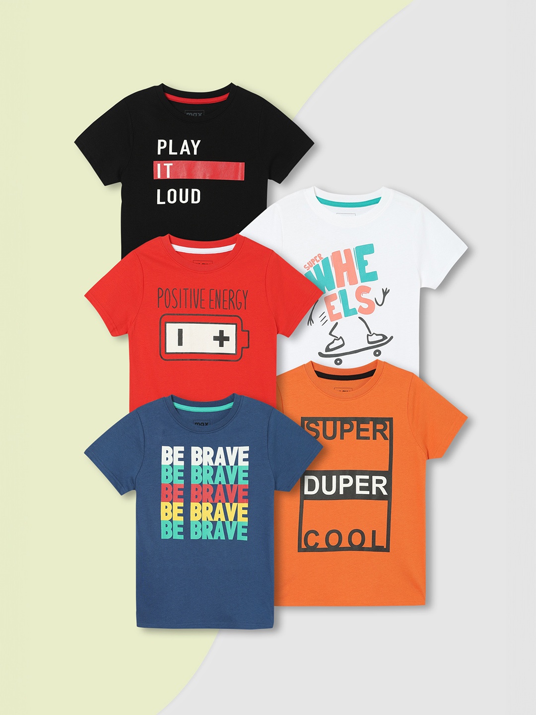 

max Boys Pack of 5 Graphic Printed T-shirt, Multi