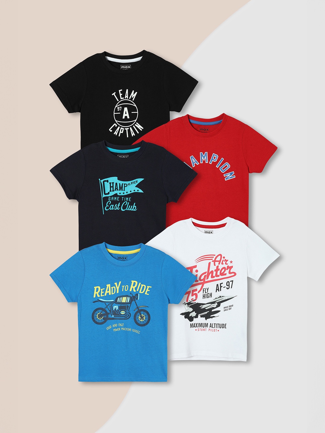 

Max Boys Graphic Printed T-shirt - Pack of 5, Multi