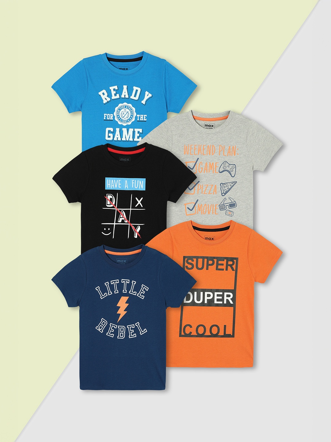 

max Boys Pack of 5 Graphic Printed T-shirt, Multi