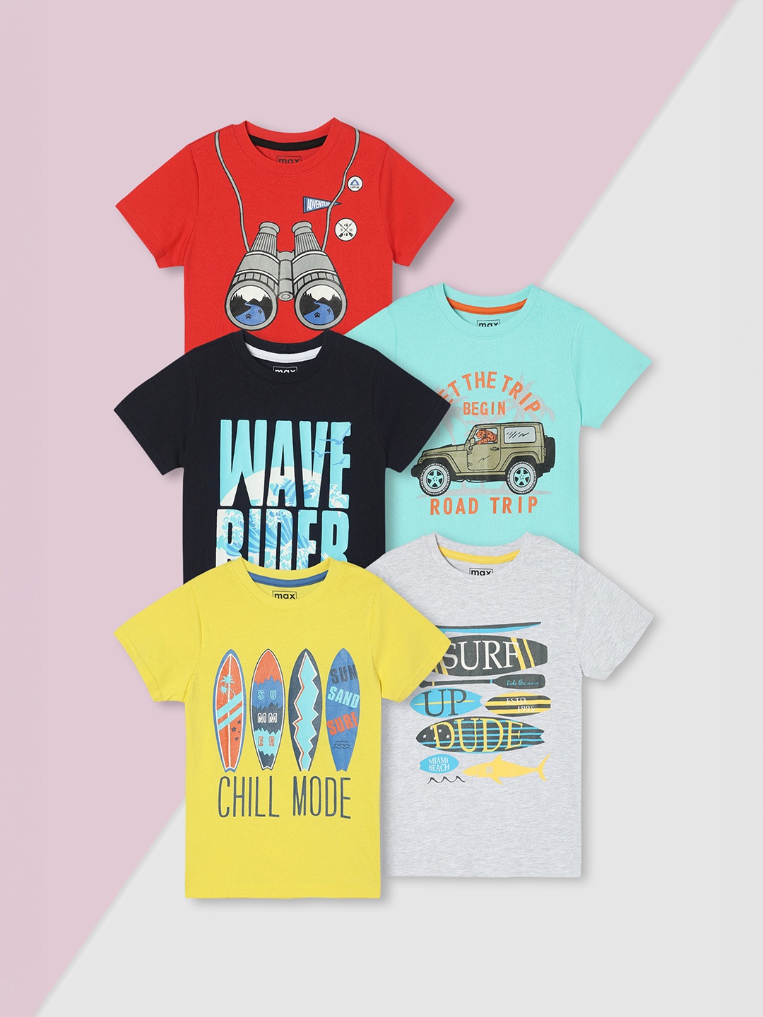 

Max Boys Graphic Printed T-Shirt - Pack of 5, Red