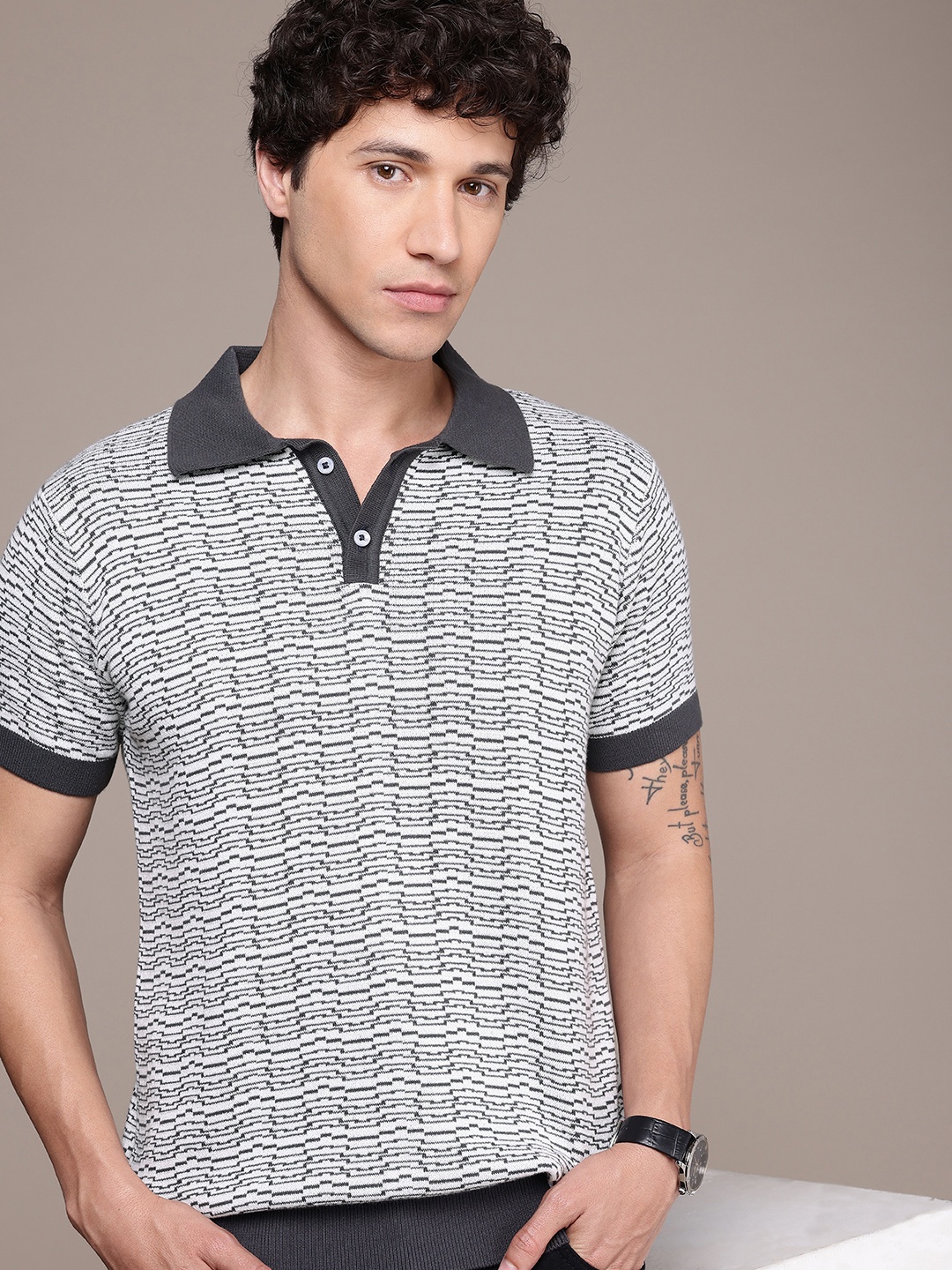 

French Connection Polo Collar Bio Finish T-shirt, Grey