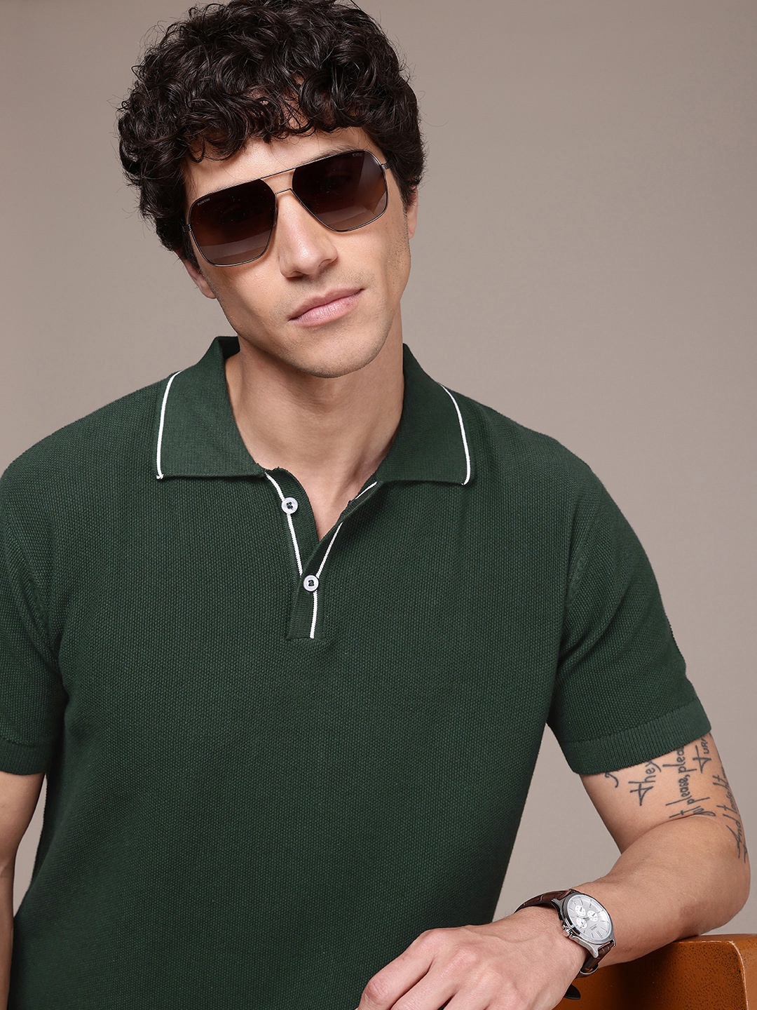 

French Connection Polo Collar Bio Finish T-shirt, Green