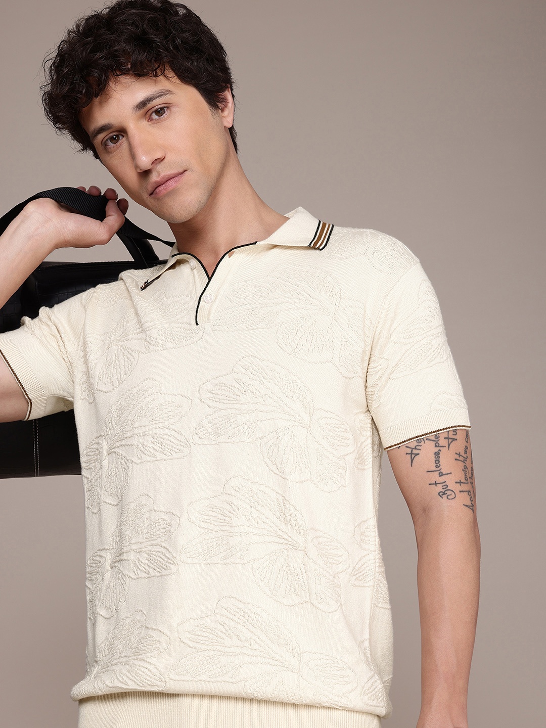 

French Connection Polo Collar Bio Finish T-shirt, Cream