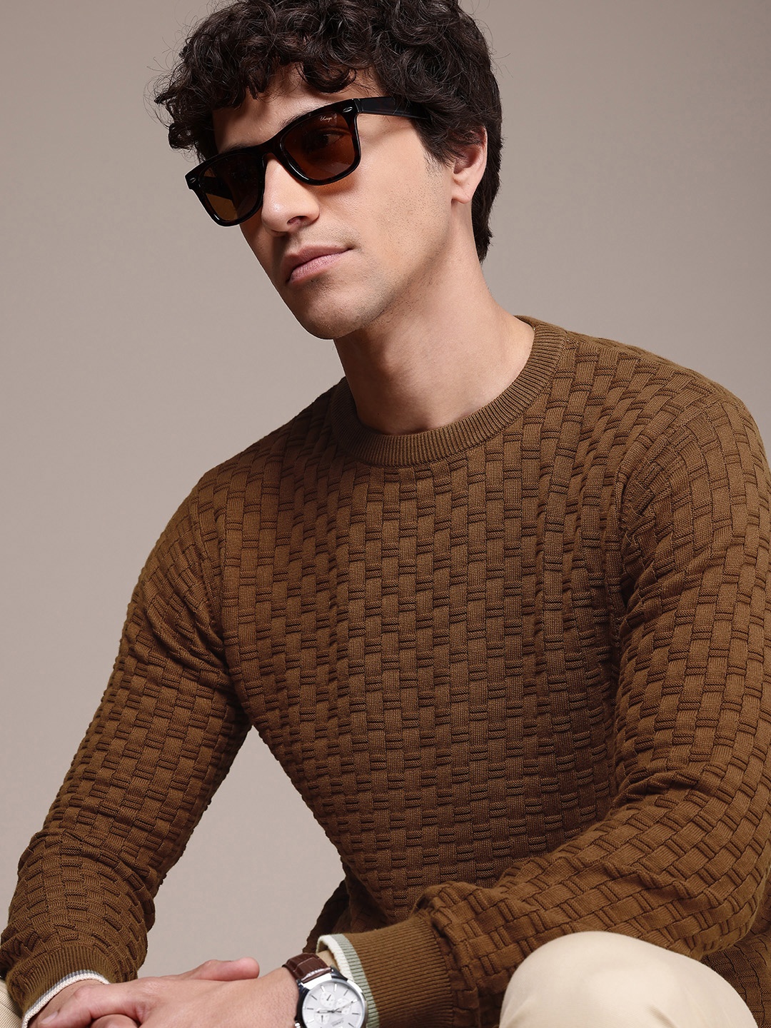 

French Connection Knitted Bio Finish Sweatshirt, Coffee brown