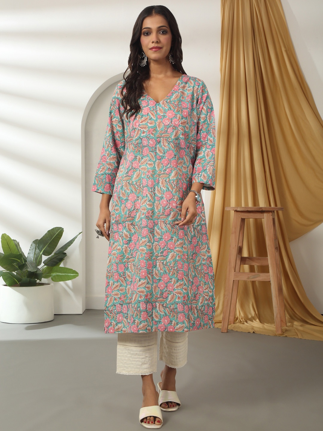 

Likha Printed Pure Cotton Kurta, Teal