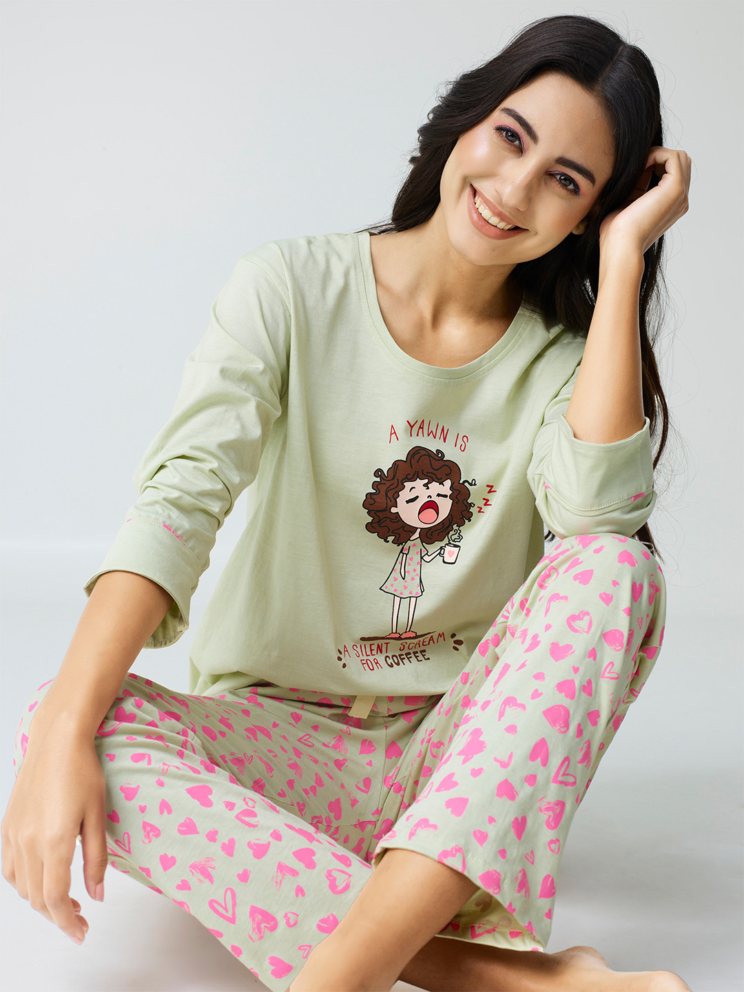 

I like me Women Printed Night suit, Green
