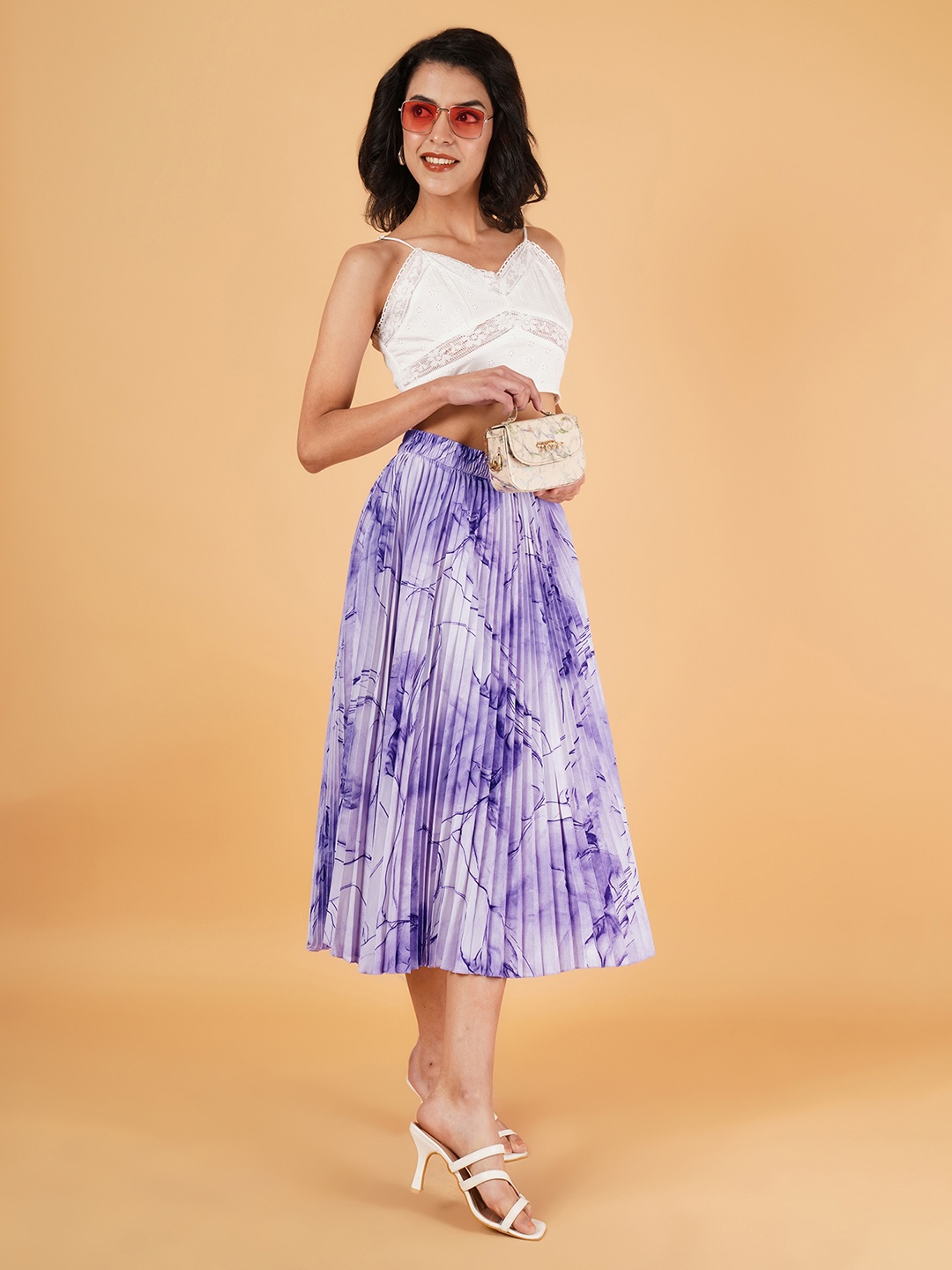 

ZWERLON Women Printed A-Line Midi Skirt, Lavender