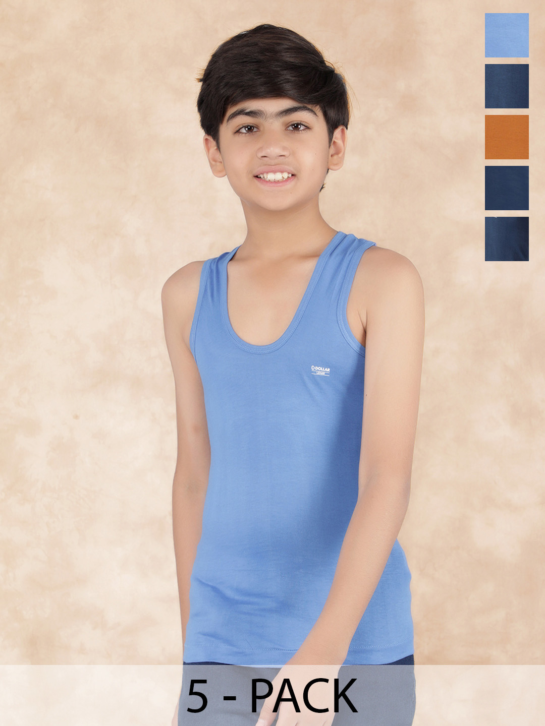 

Dollar Boys Pack Of 5 Pure Cotton Undershirt Vests, Blue
