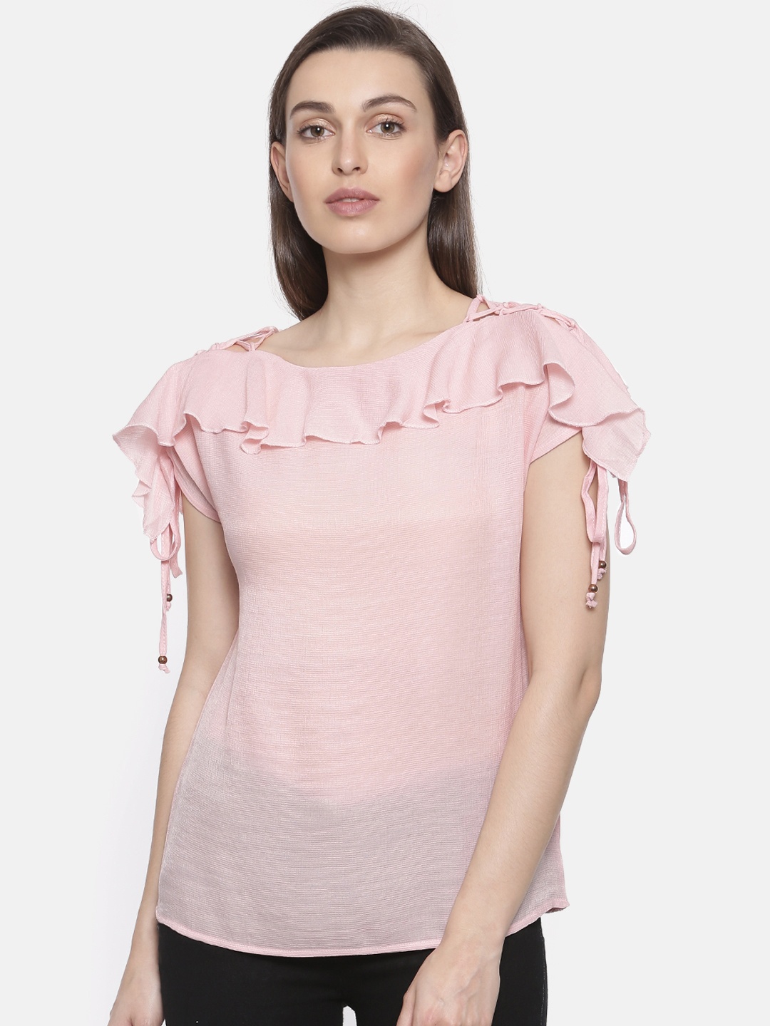 

Deal Jeans Women Pink Solid Ruffles Top