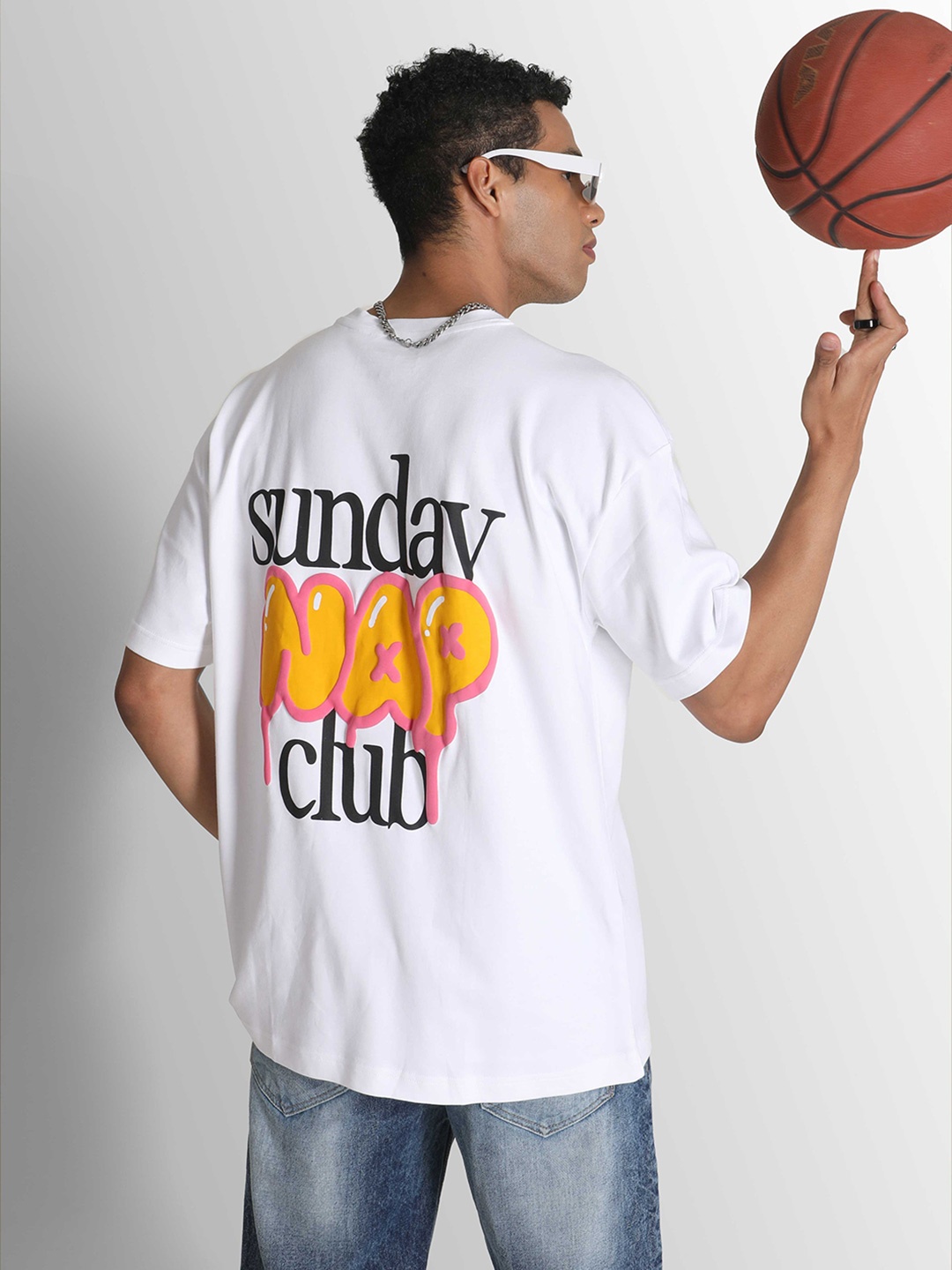 

Bene Kleed Men Printed Cotton Oversized T-shirt, White