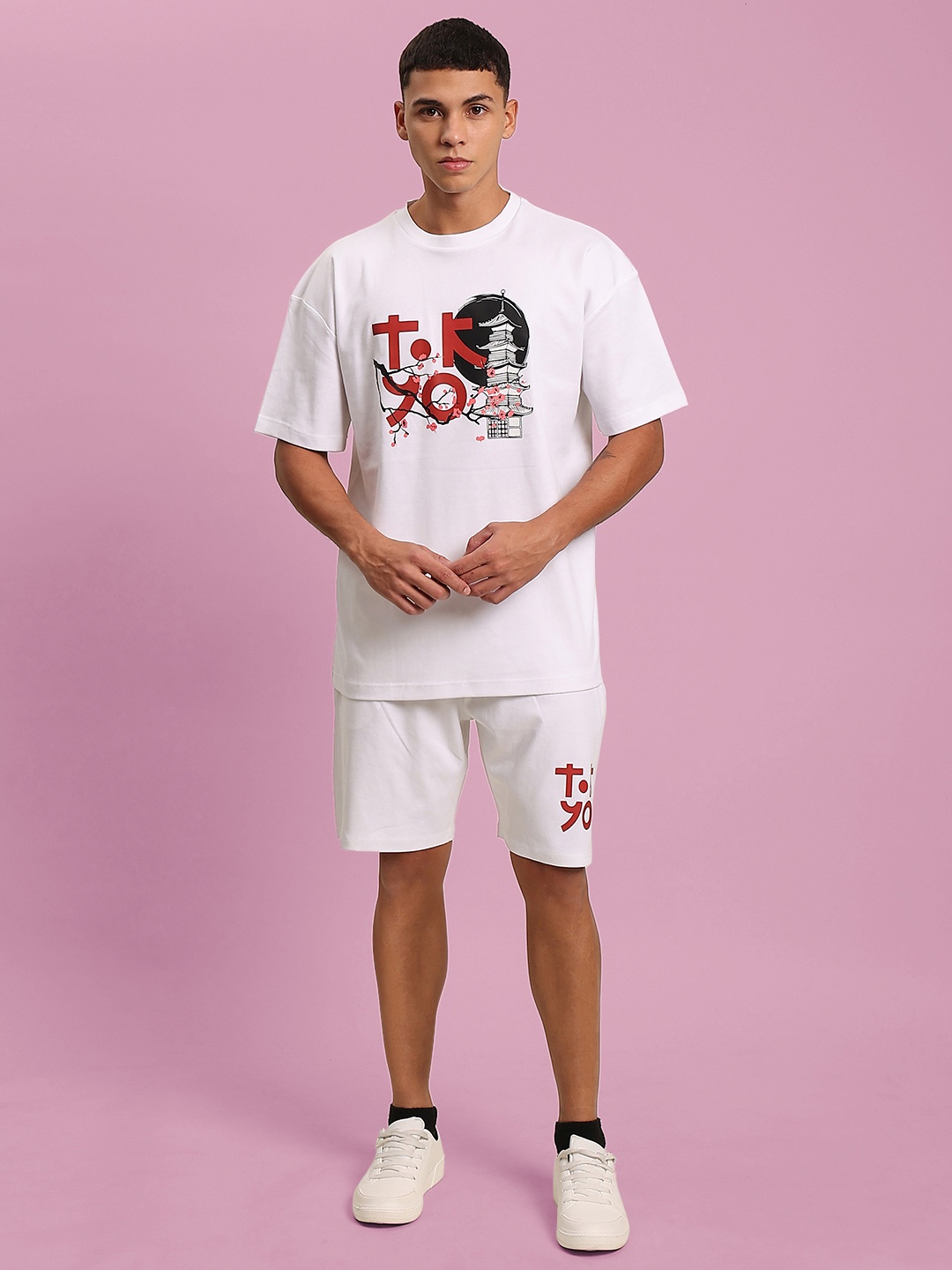 Bene Kleed Men Graphic Printed Round Neck Cotton Oversized T-shirt, White