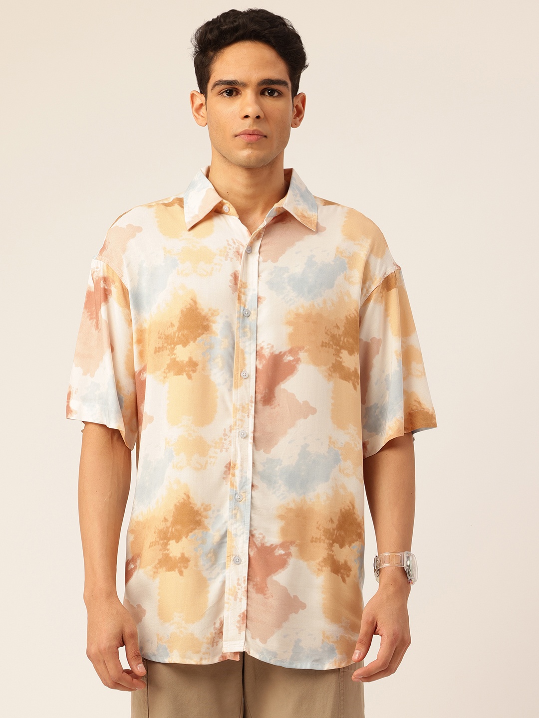 

elioop Standard Printed Casual Shirt, Off white