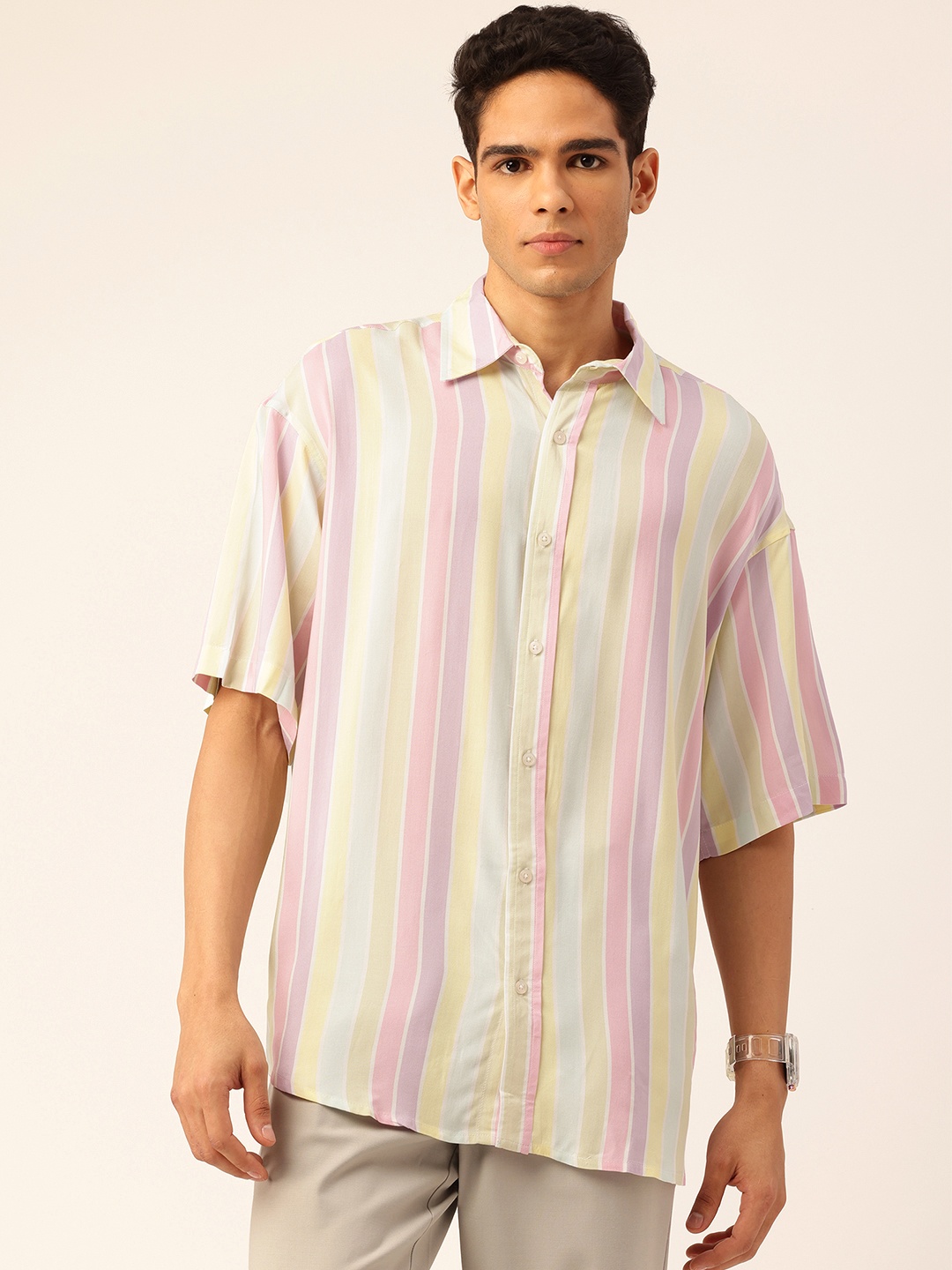 

elioop Standard Striped Casual Shirt, Lavender