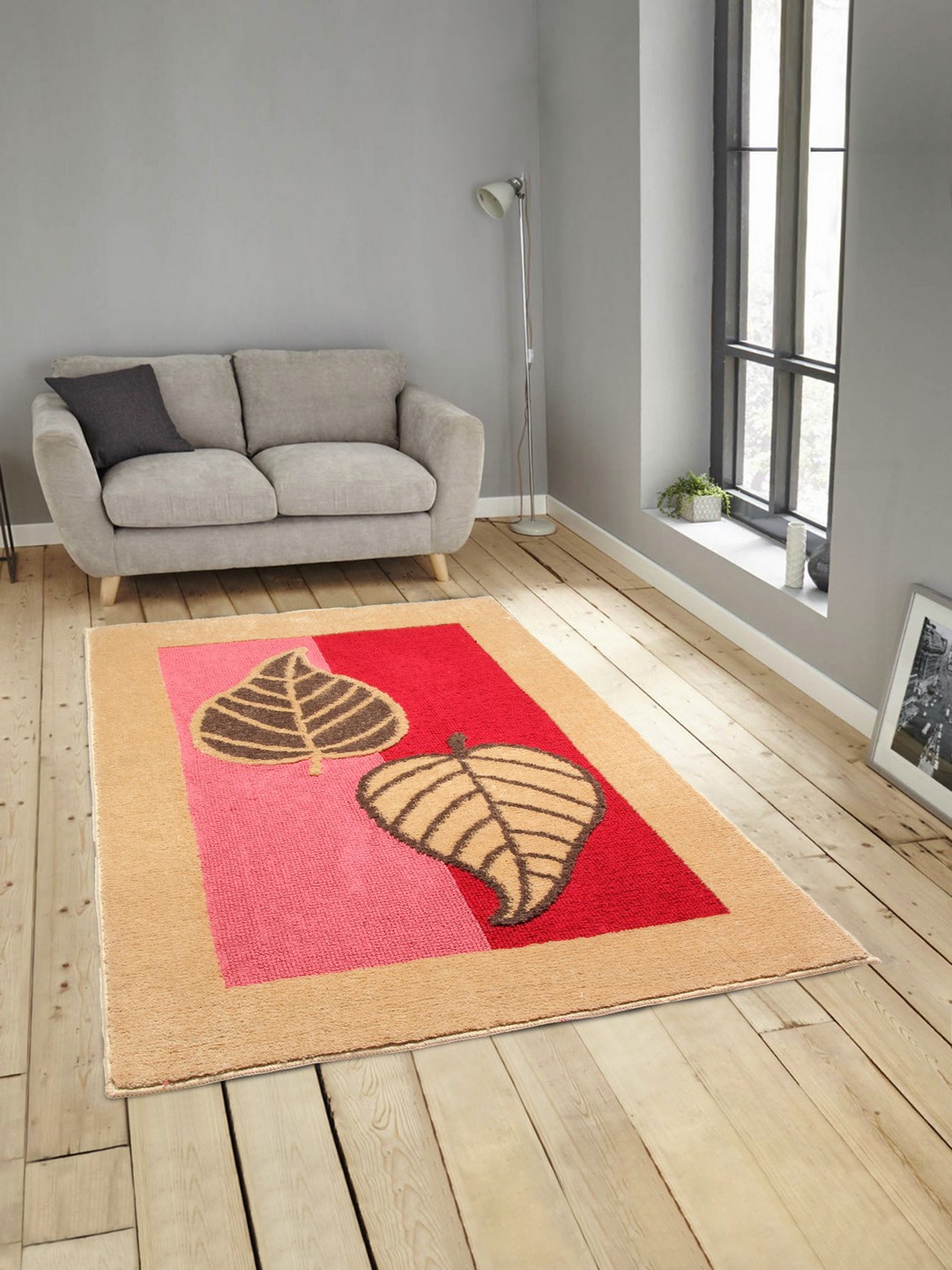 

ROMEE Beige & Pink Polyester Microfiber Knitted Carpet