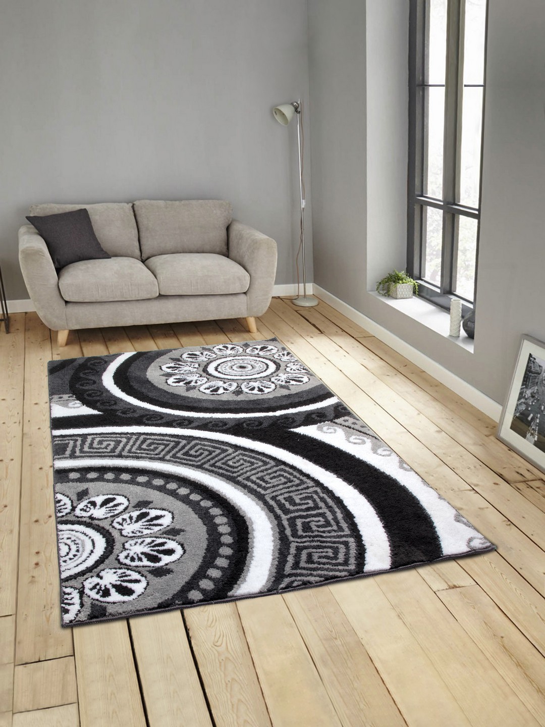 

ROMEE Black & Grey Microfiber Knitted Carpet