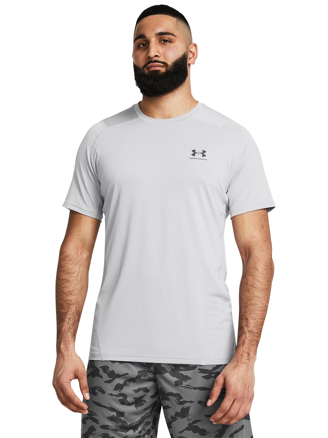 

UNDER ARMOUR Heatgear Graphic Printed Fitted Raglan Short Sleeves T-shirt, Grey