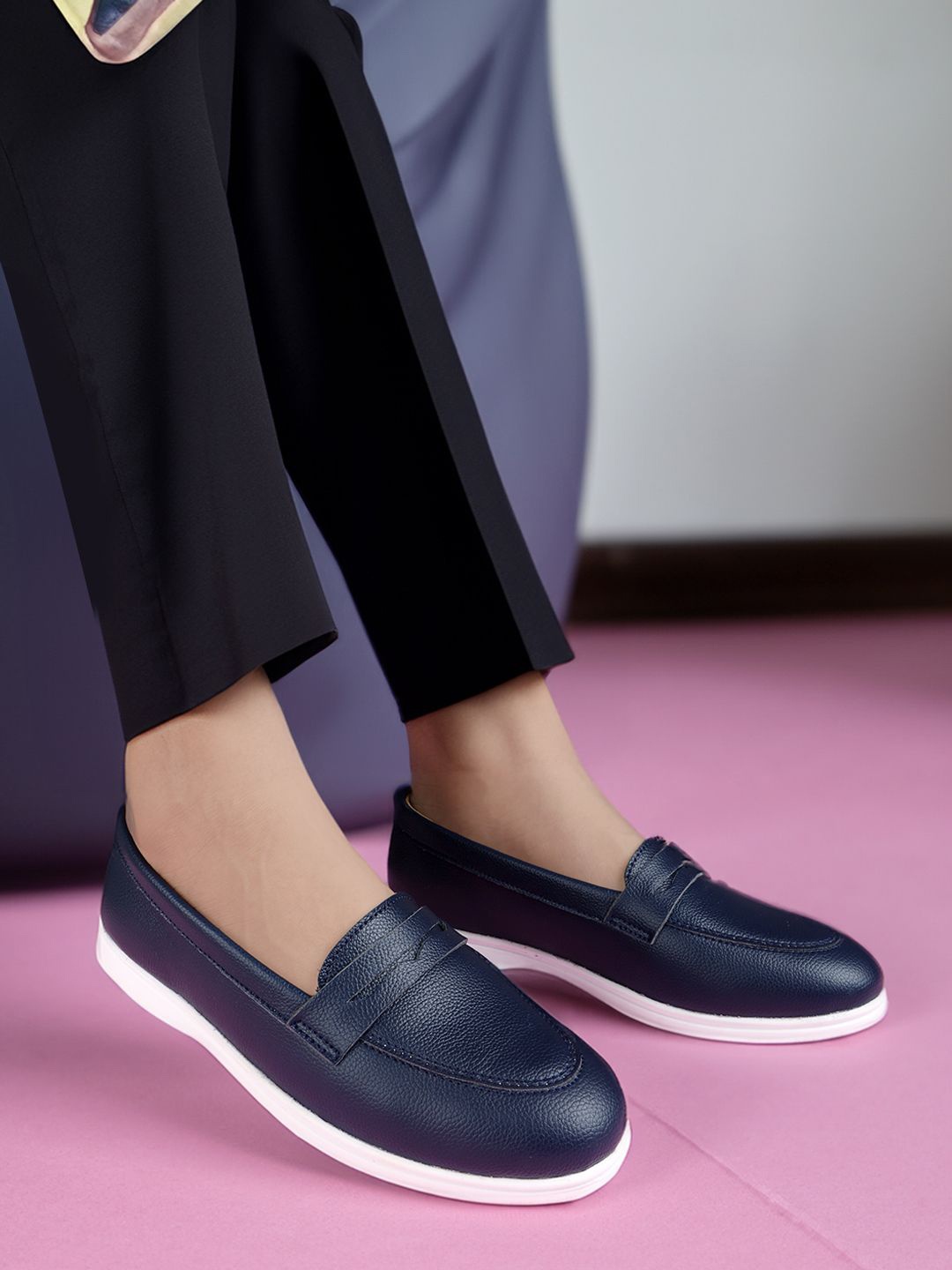 

Bxxy Women Slip-On PU Loafers, Navy blue