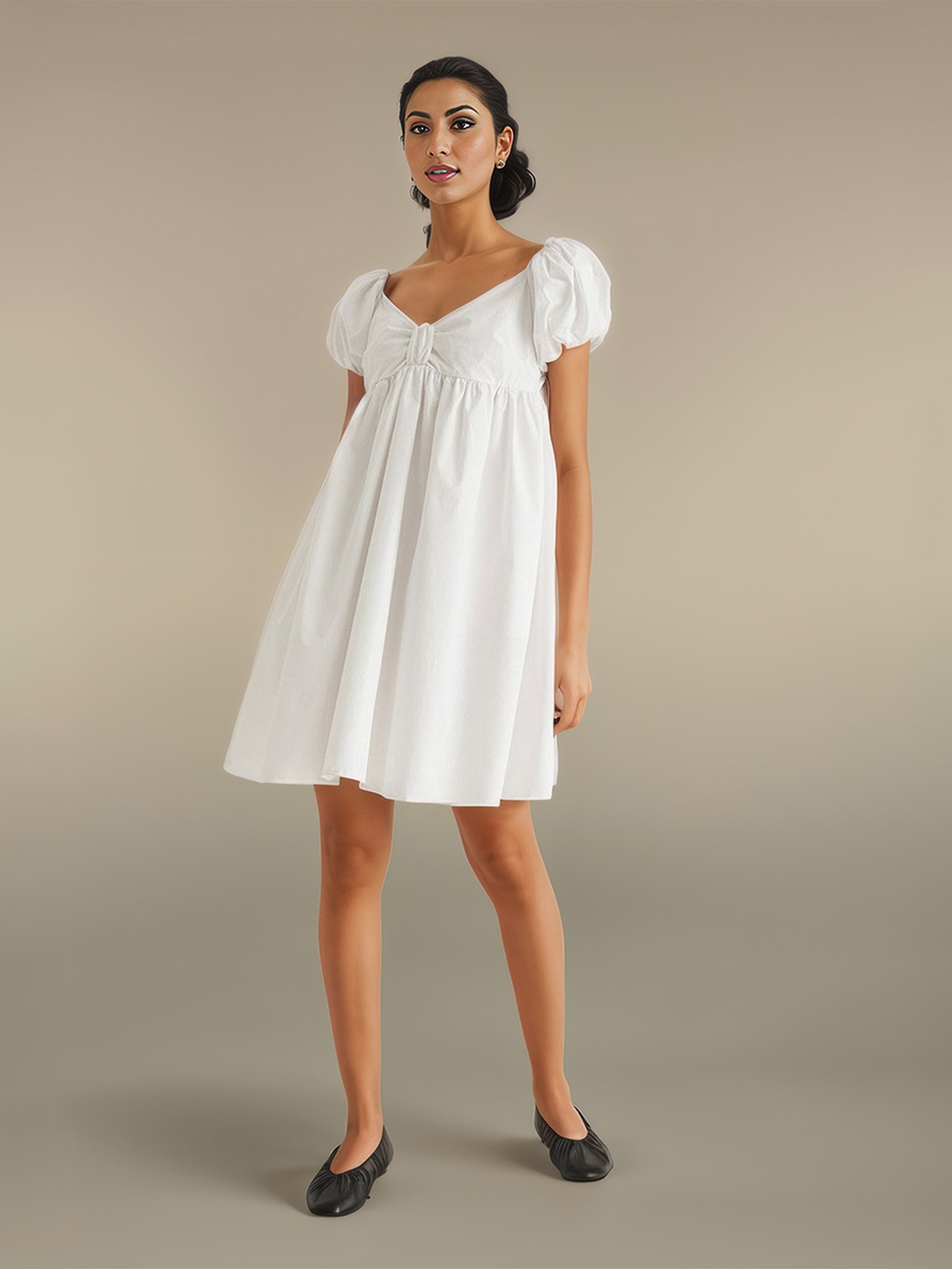 

DressBerry Women Solid Puff Sleeve Fit & Flare Dress, White